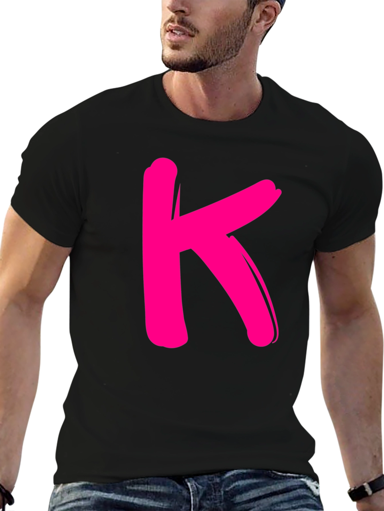 Bold K Graphic Tee - Black Cotton Casual Shirt