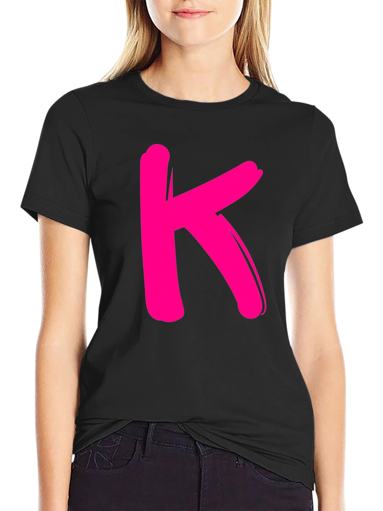 Bold K Graphic Tee - Black Cotton Casual Shirt