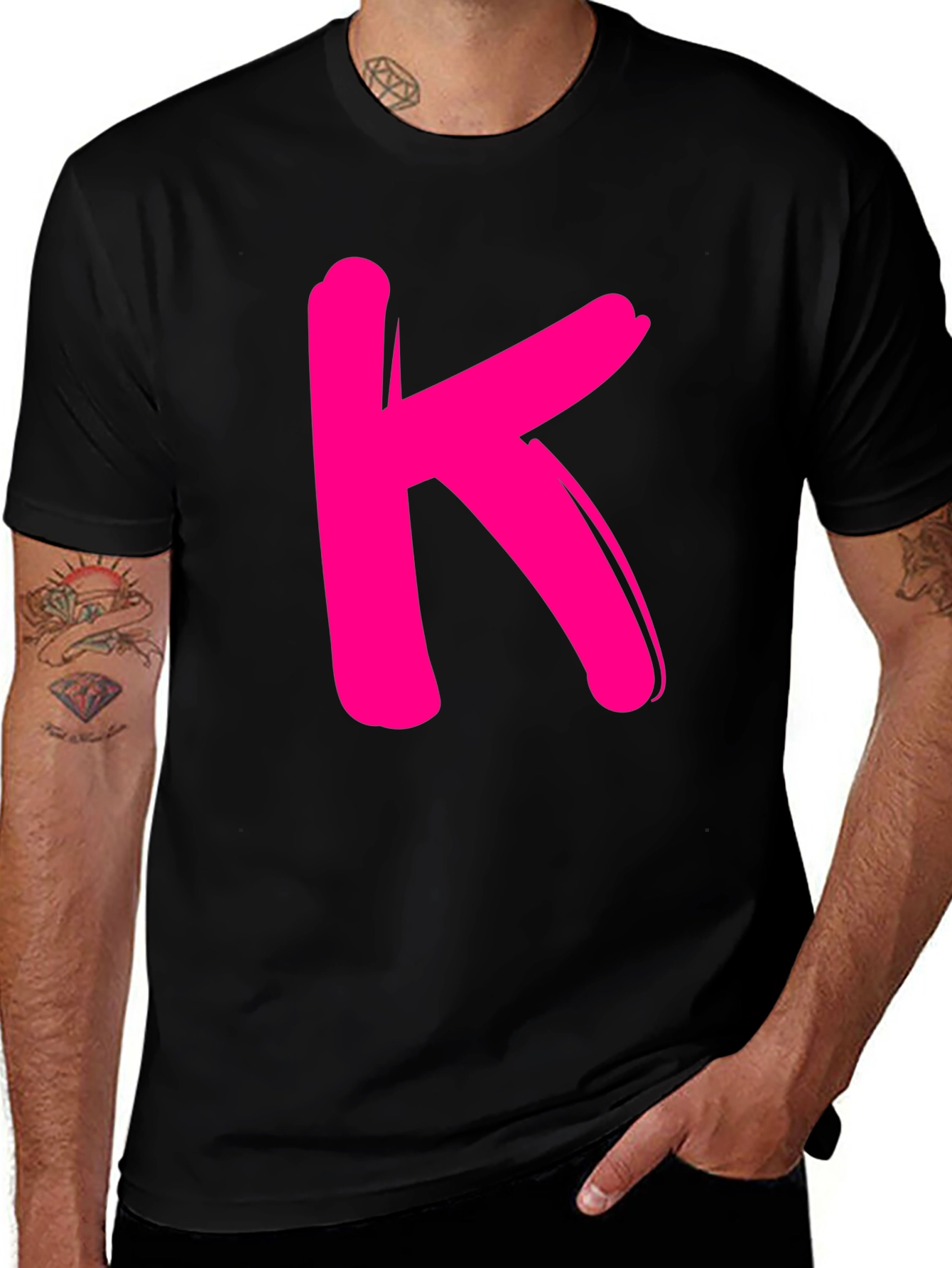 Bold K Graphic Tee - Black Cotton Casual Shirt