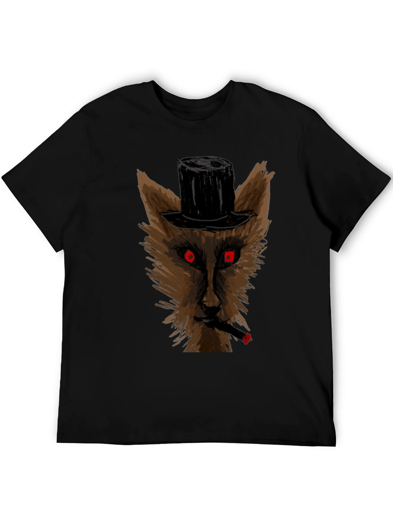 Wolf Top Hat Cigar Black T-Shirt