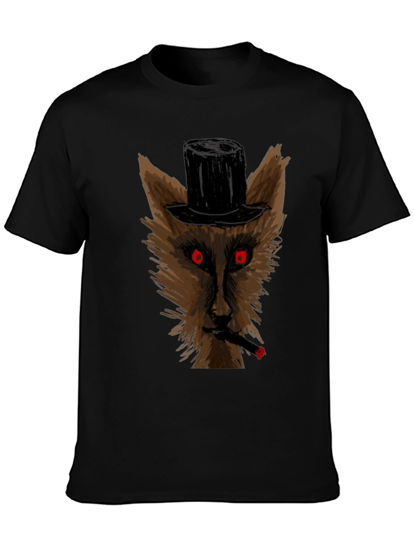 Wolf Top Hat Cigar Black T-Shirt