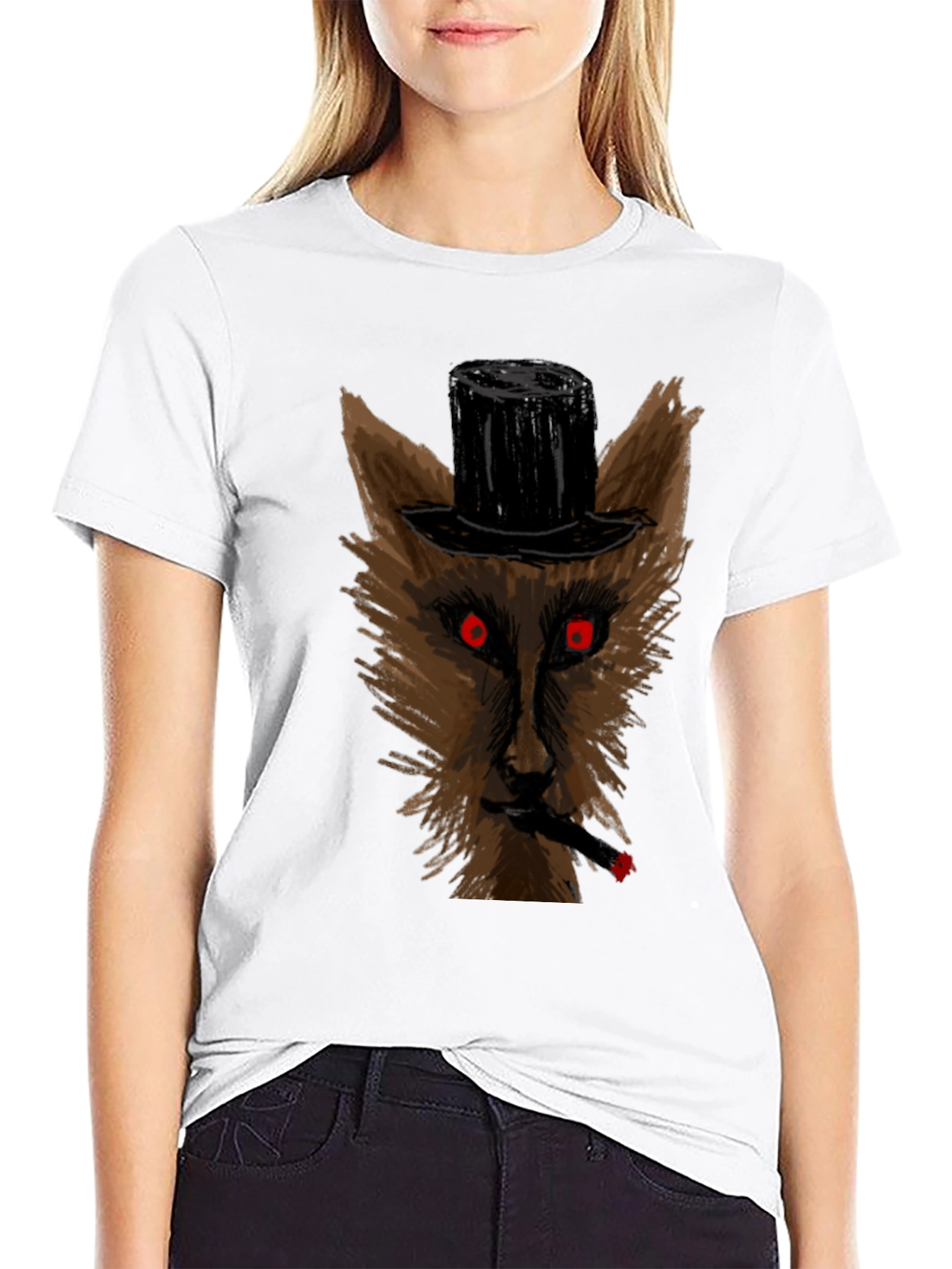 Wolf Top Hat Cigar Black T-Shirt