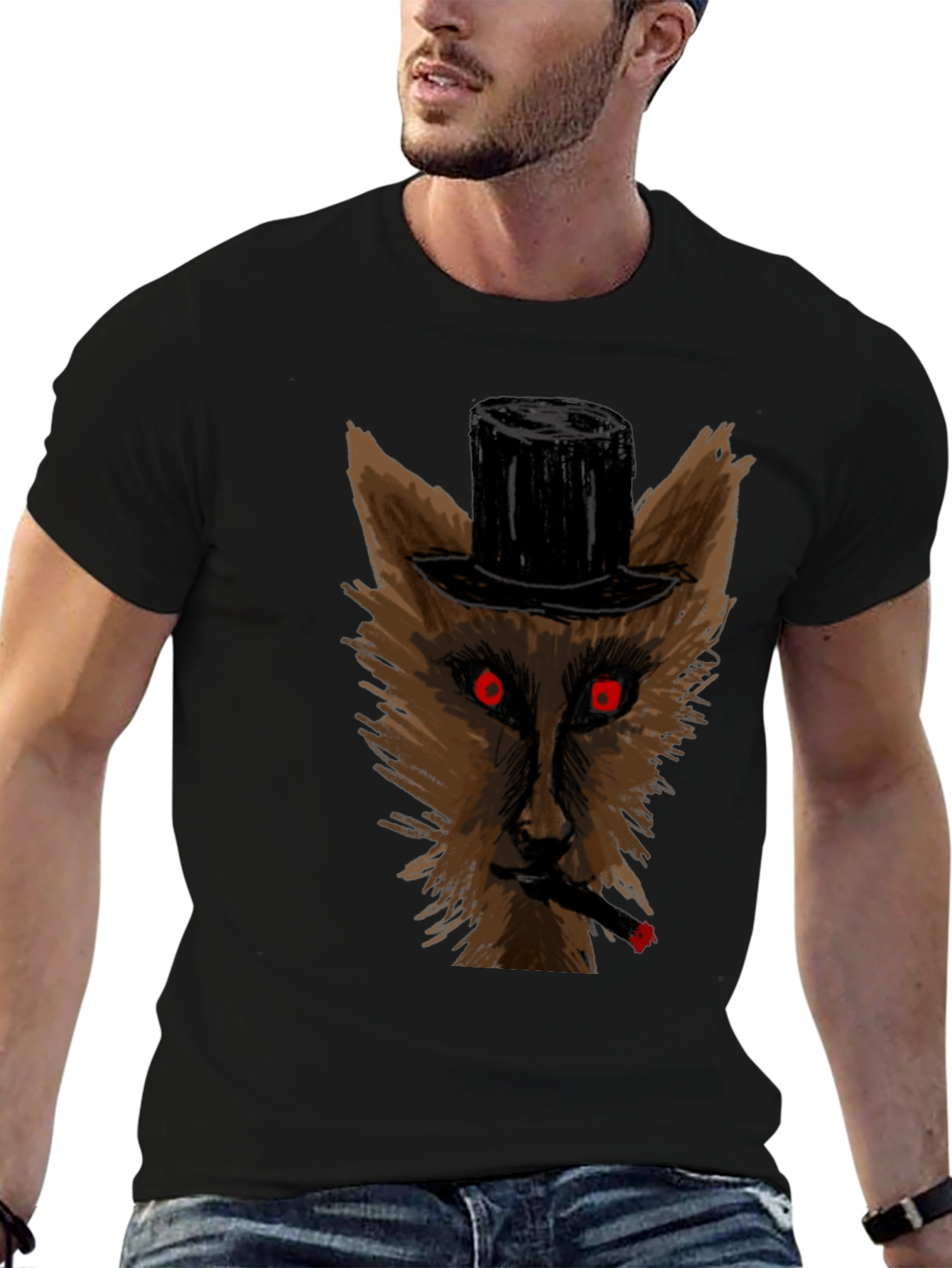 Wolf Top Hat Cigar Black T-Shirt