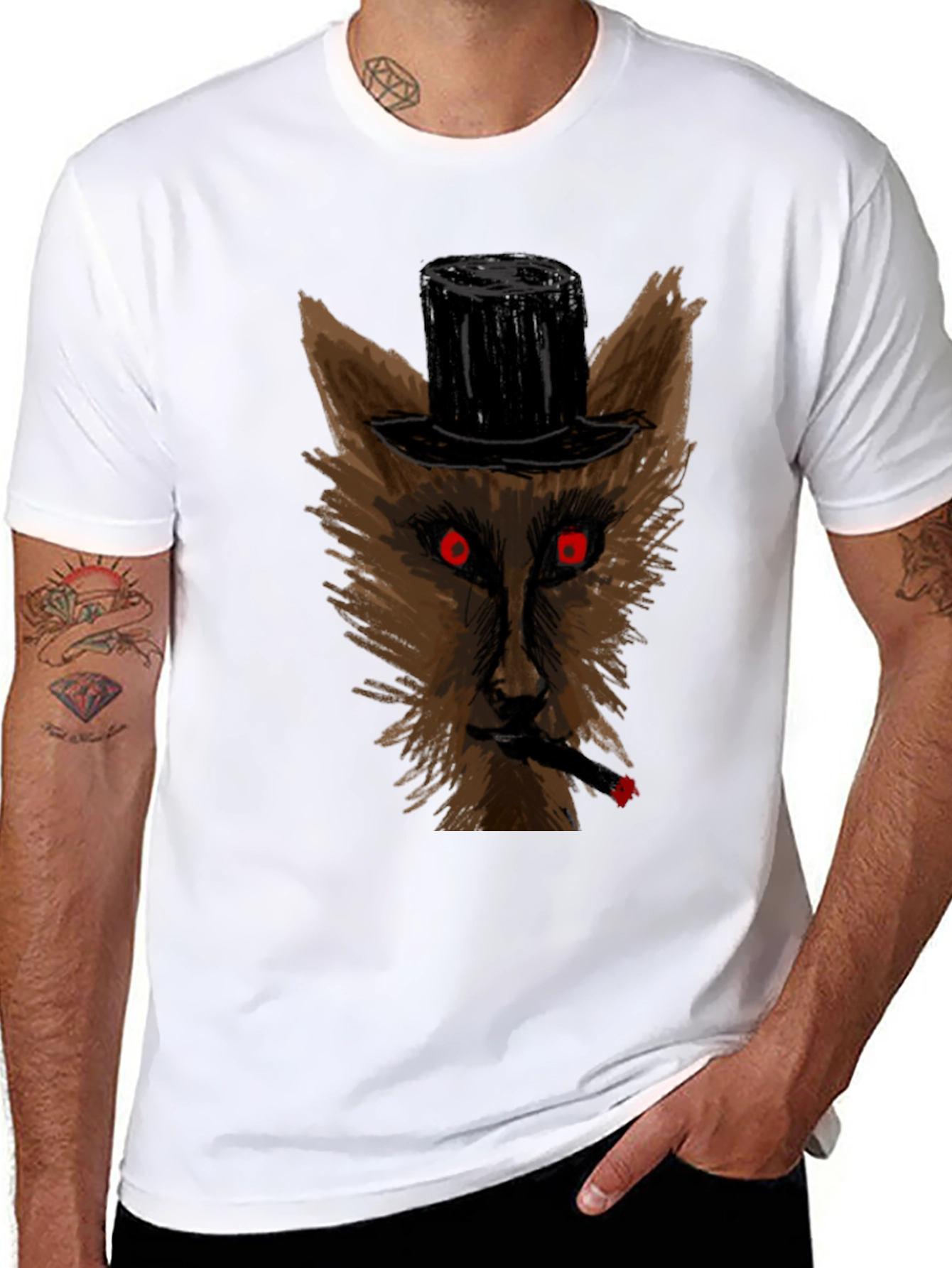 Wolf Top Hat Cigar Black T-Shirt