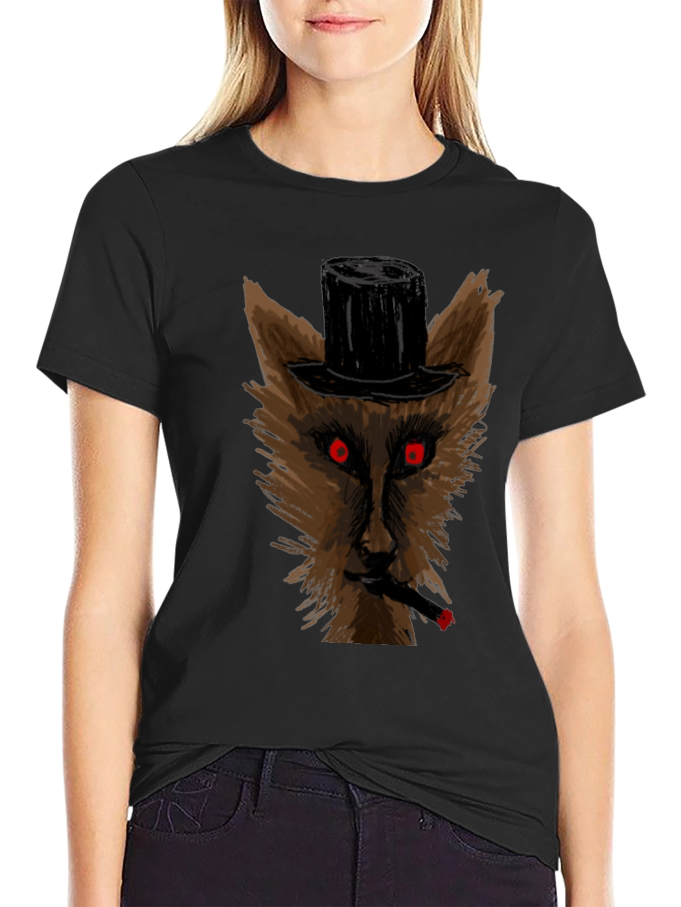Wolf Top Hat Cigar Black T-Shirt