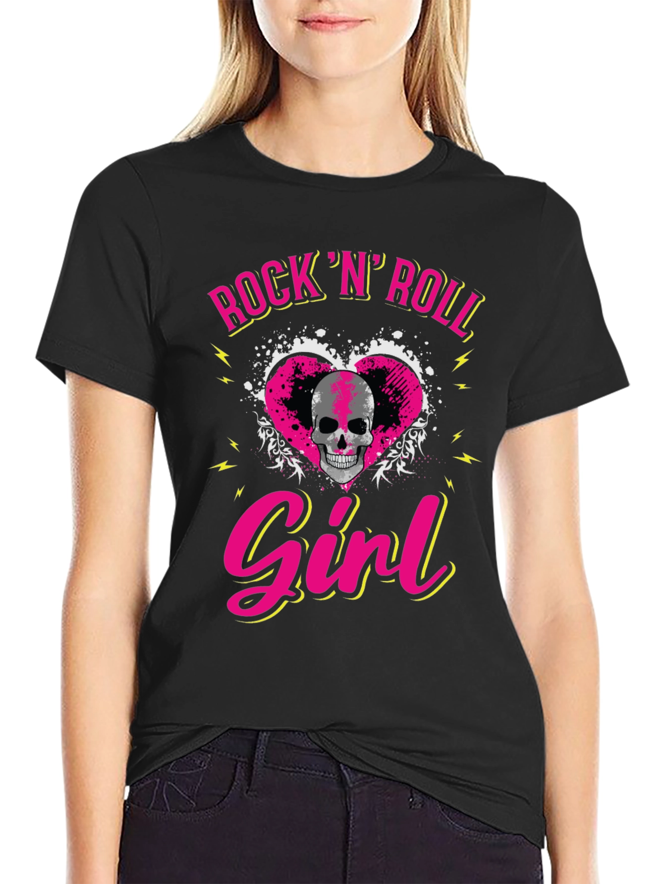 Rock N Roll Girl Skull Graphic T-Shirt