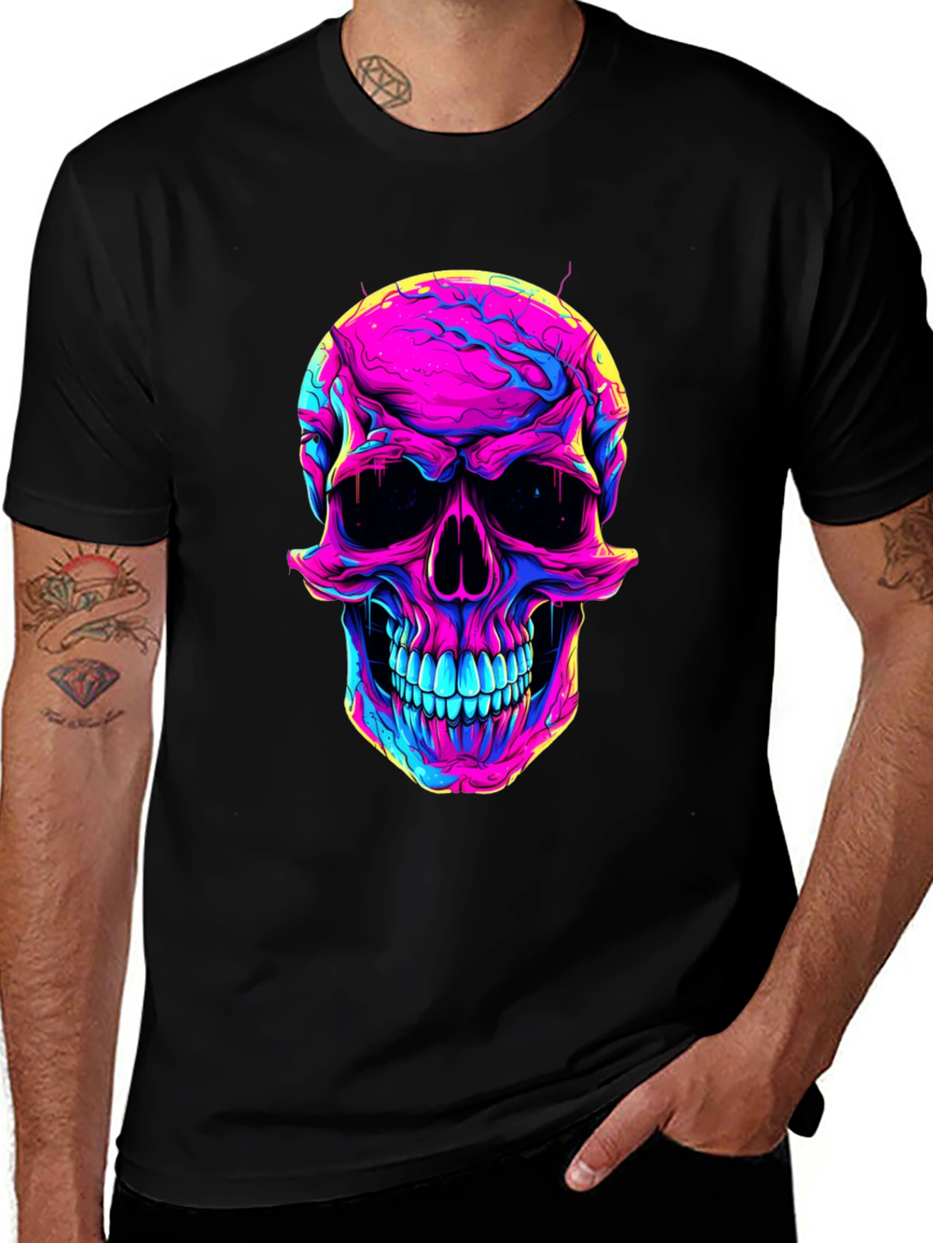 Vibrant Skull Graphic Tee - Neon Skull T-Shirt
