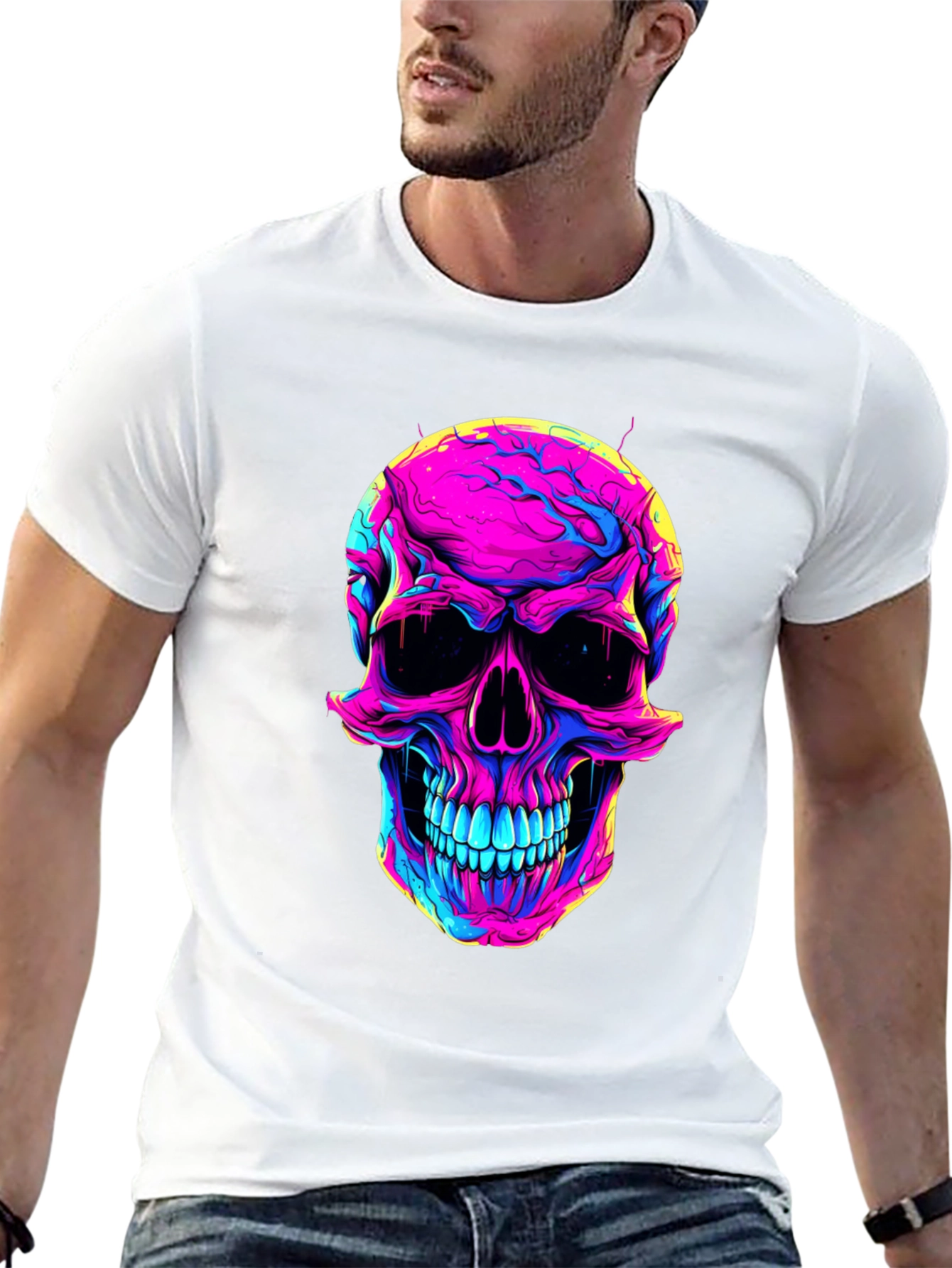 Vibrant Skull Graphic Tee - Neon Skull T-Shirt