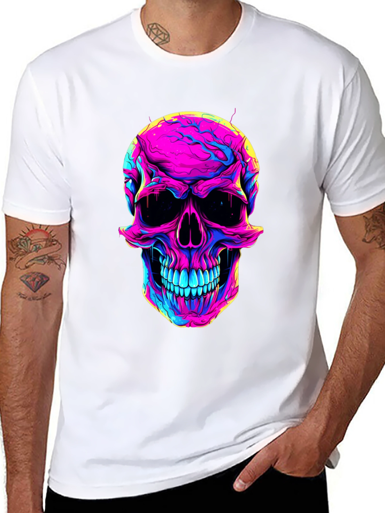 Vibrant Skull Graphic Tee - Neon Skull T-Shirt