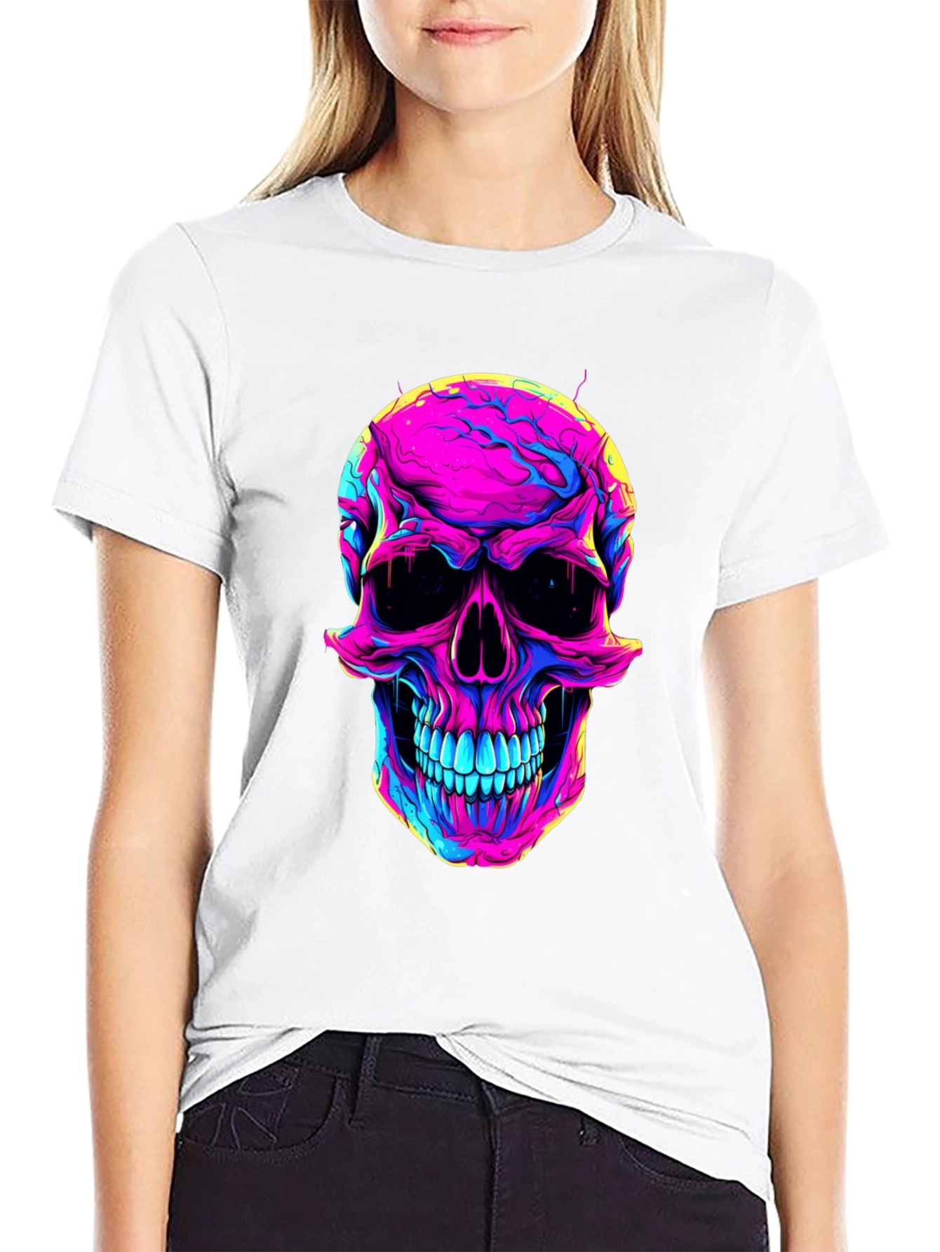 Vibrant Skull Graphic Tee - Neon Skull T-Shirt