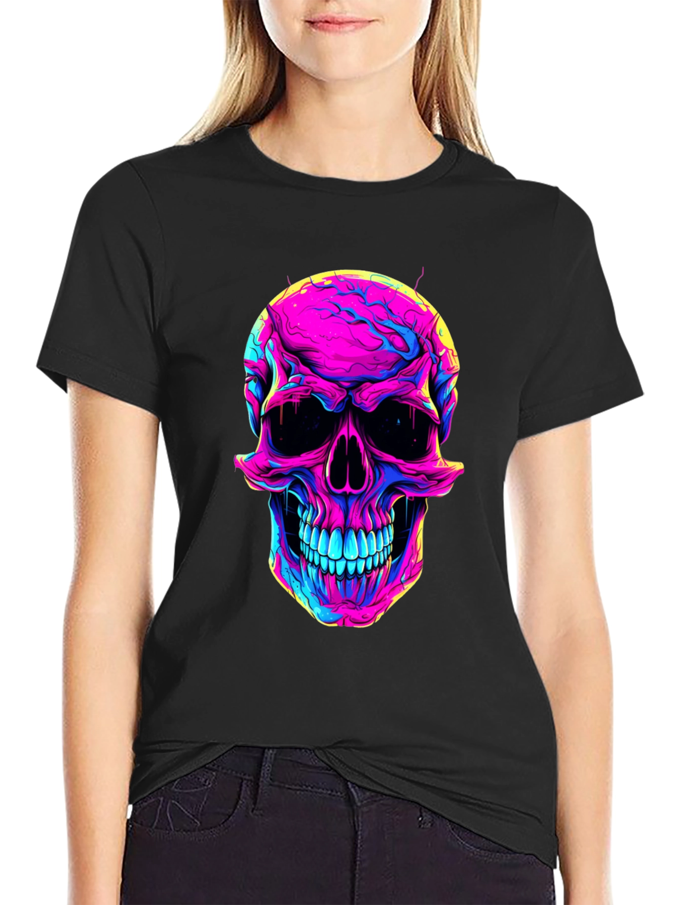 Vibrant Skull Graphic Tee - Neon Skull T-Shirt