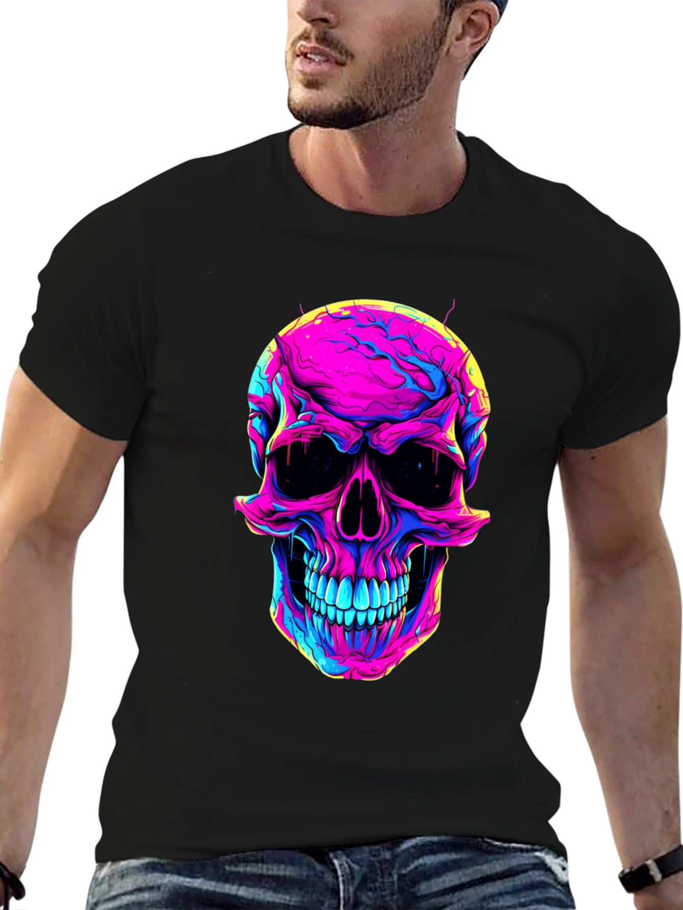 Vibrant Skull Graphic Tee - Neon Skull T-Shirt