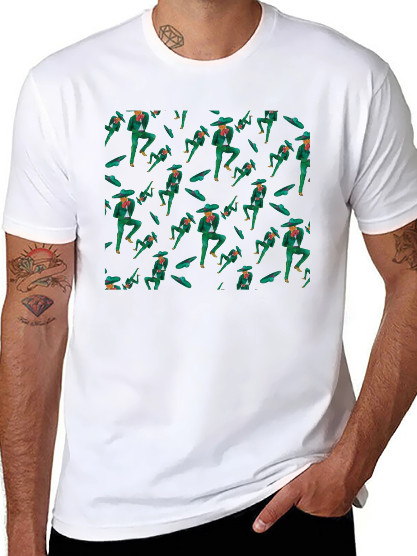 Mariachi Dancer Pattern Black T-Shirt
