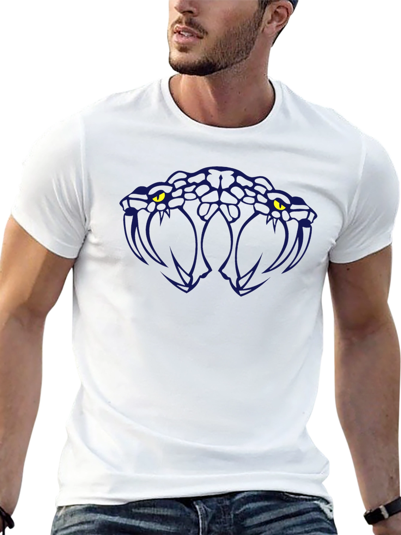Black T-Shirt with Two-Headed Snake Graphic
