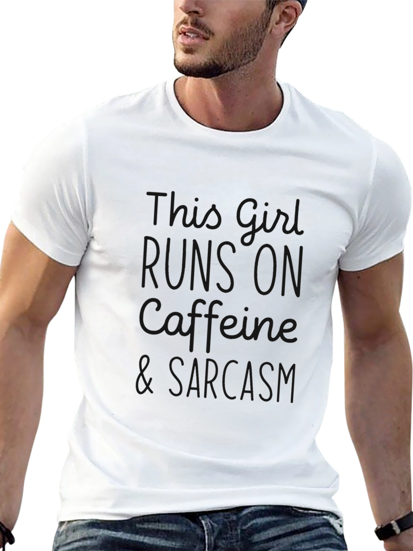Girl Runs on Caffeine & Sarcasm Black T-Shirt