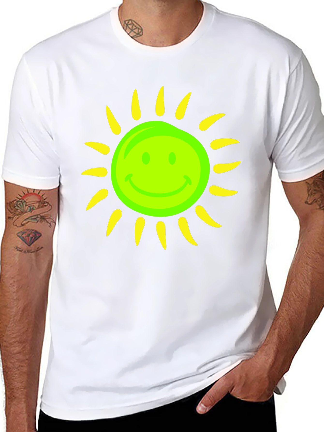 Smiley Sun Graphic Tee - Black Casual T-Shirt