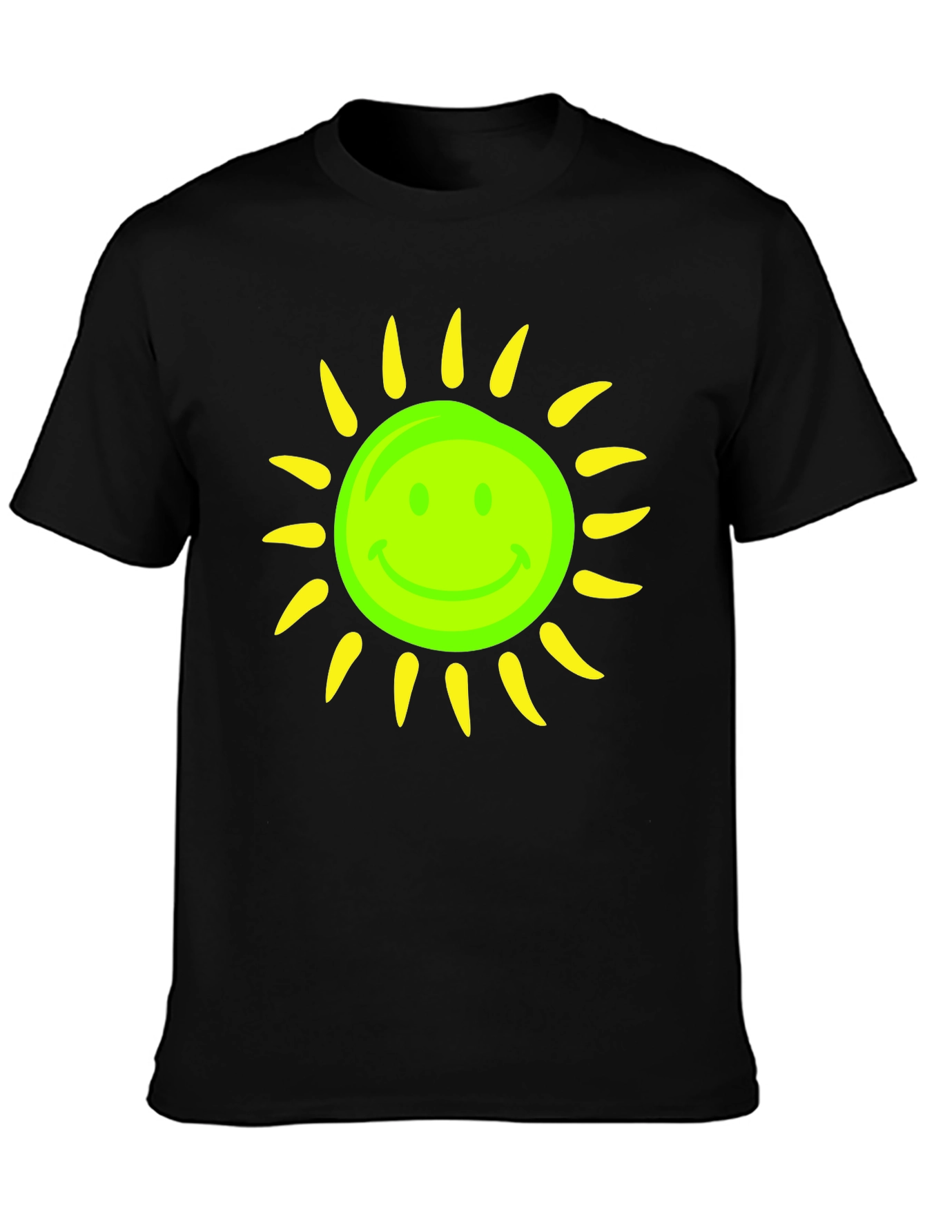 Smiley Sun Graphic Tee - Black Casual T-Shirt