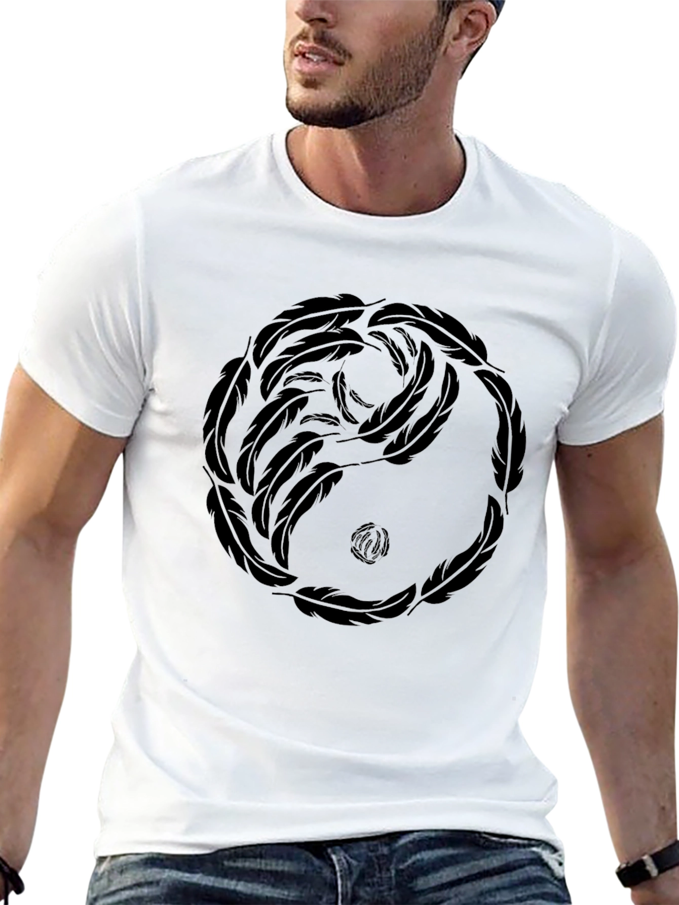 Yin Yang Feather Graphic Tee - Casual Comfort