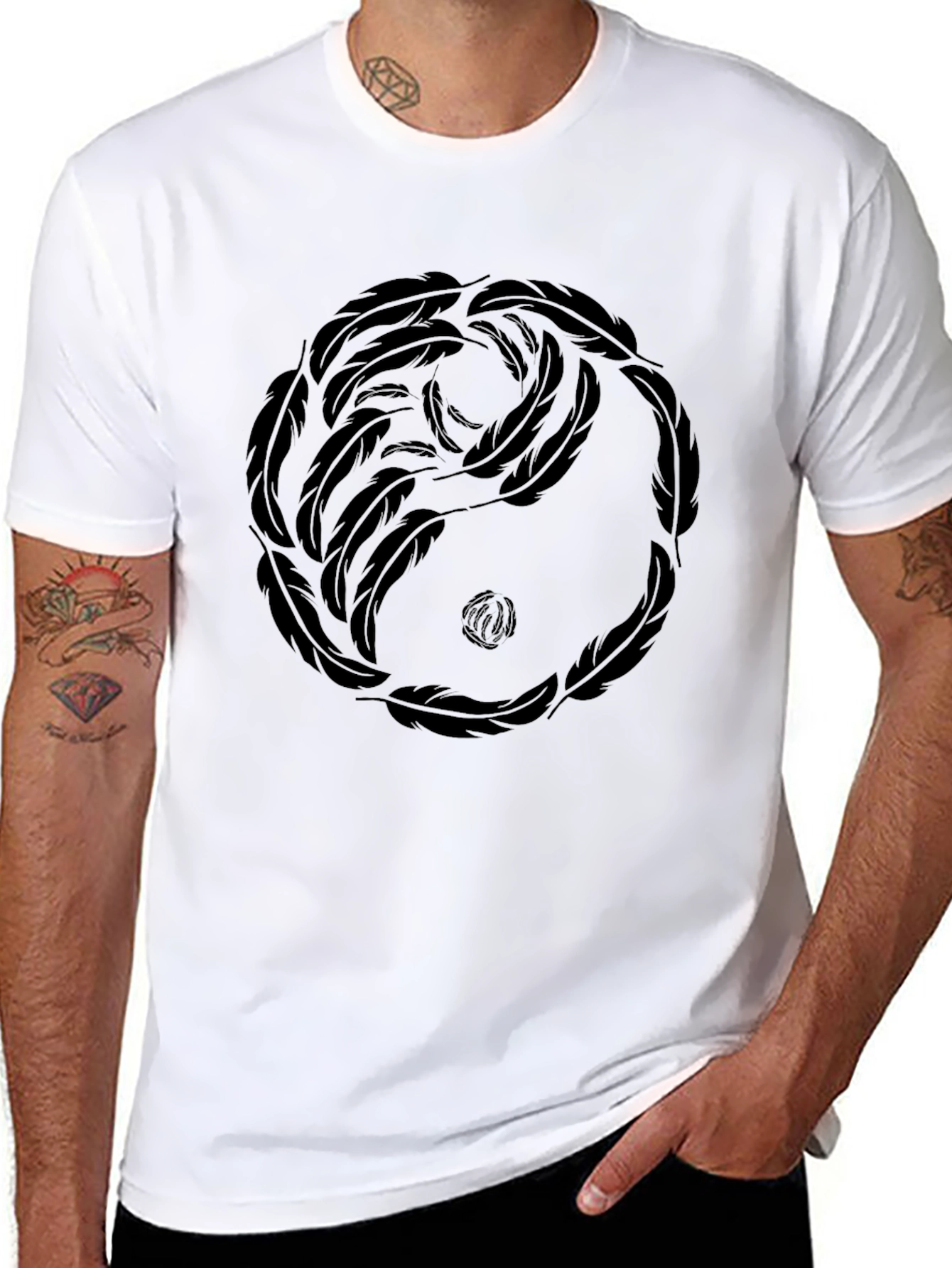 Yin Yang Feather Graphic Tee - Casual Comfort