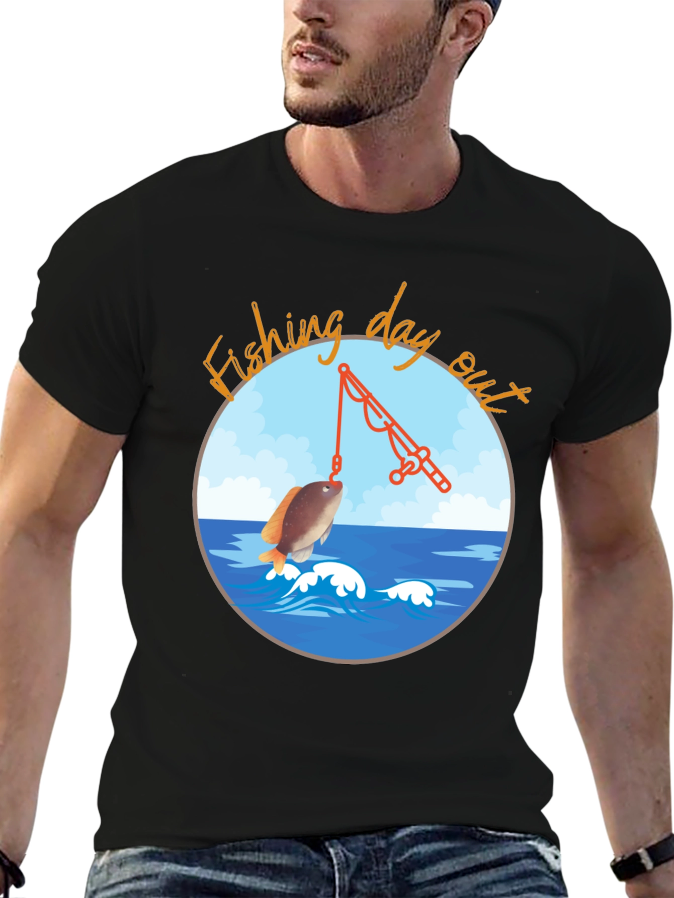 Fishing Day Out Black T-Shirt