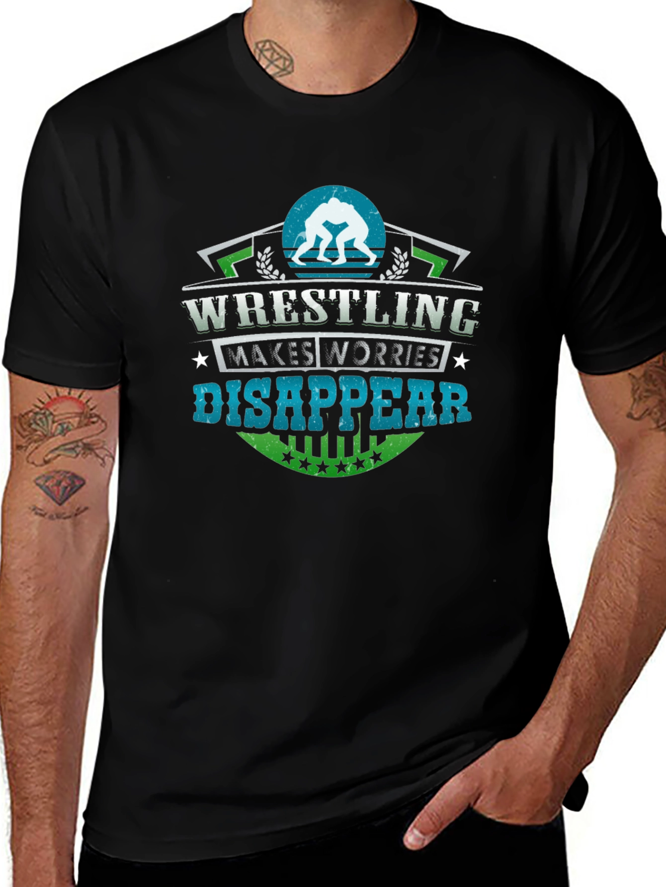 Wrestling Makes Worries Disappear Black T-Shirt