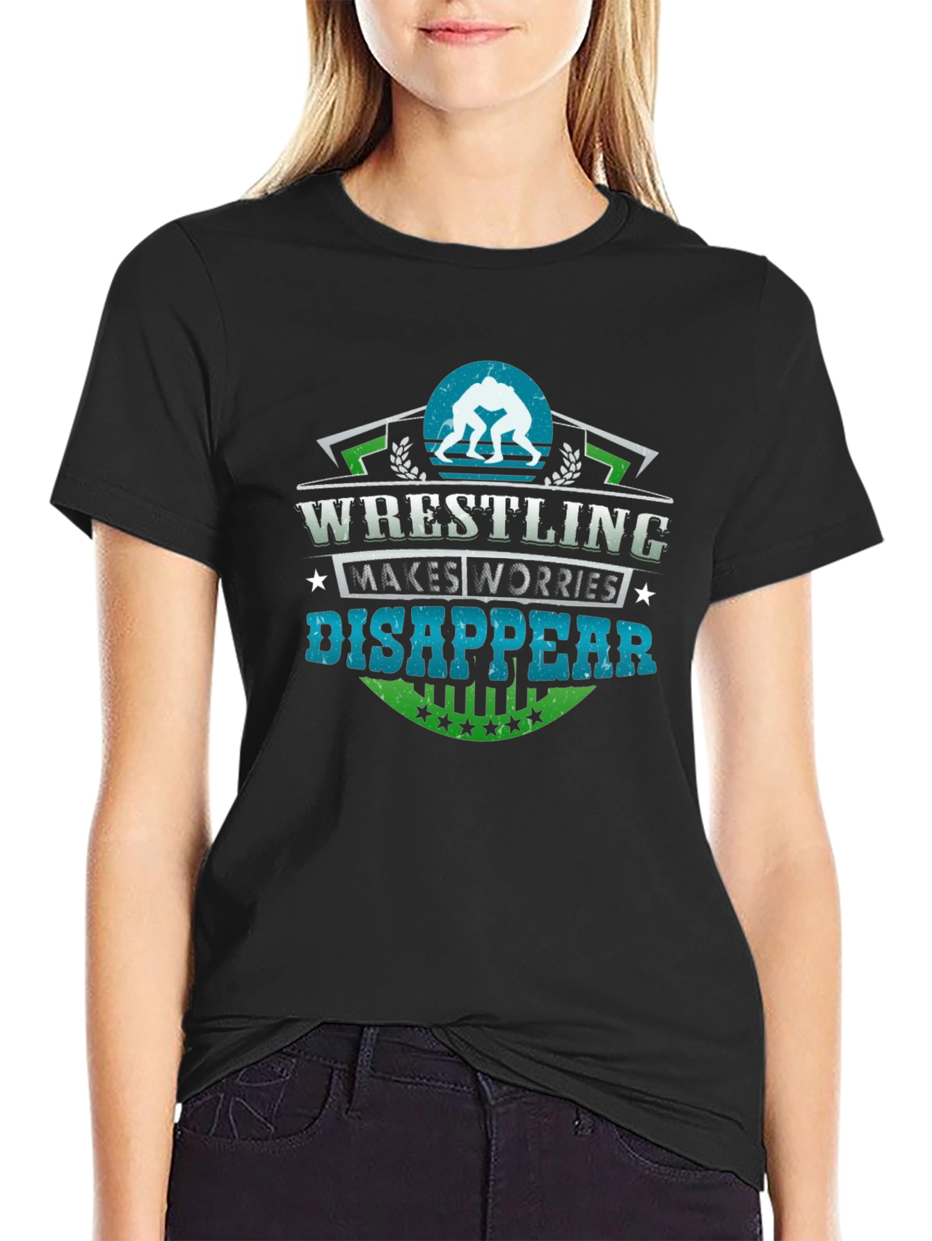 Wrestling Makes Worries Disappear Black T-Shirt