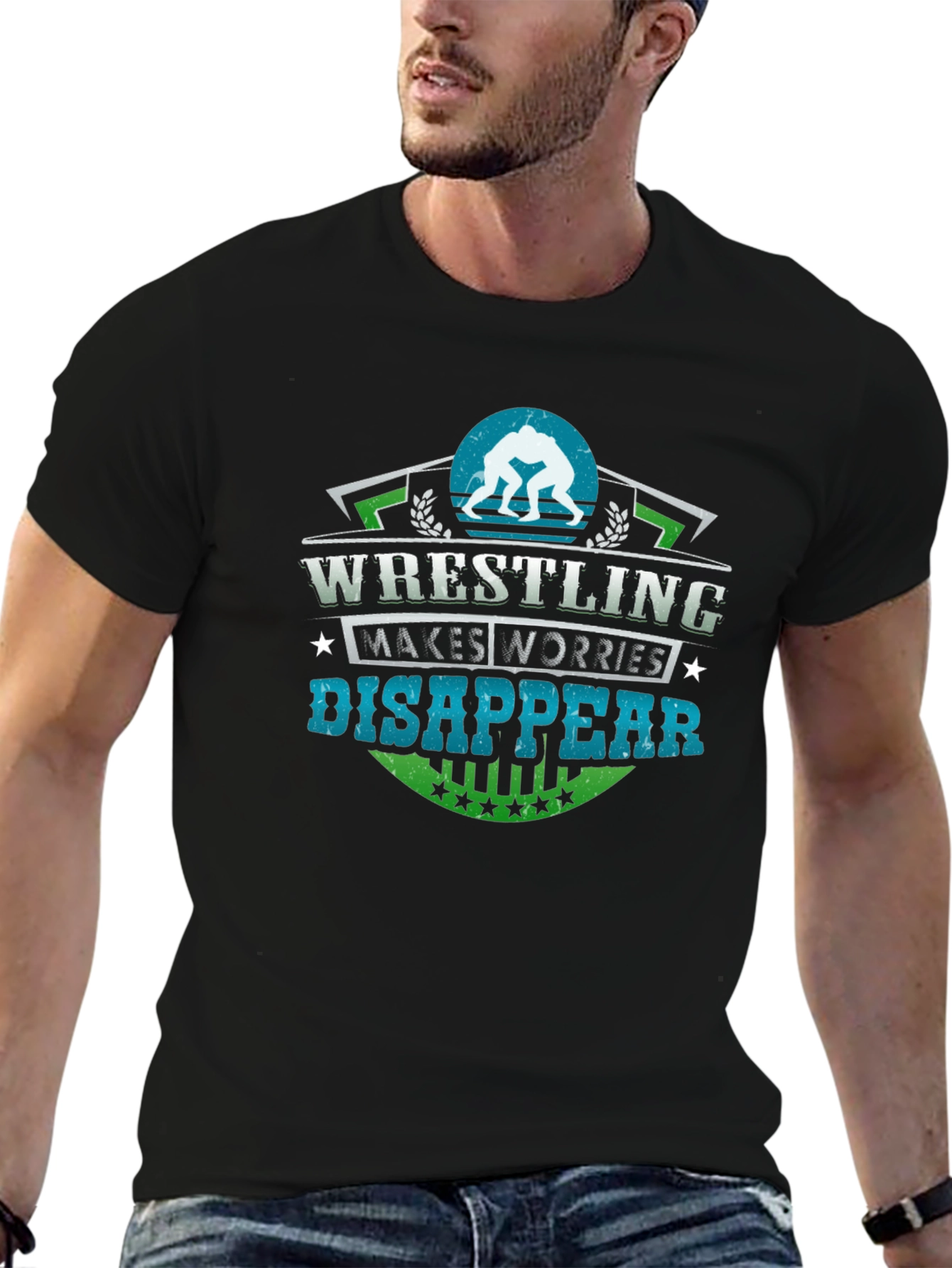 Wrestling Makes Worries Disappear Black T-Shirt