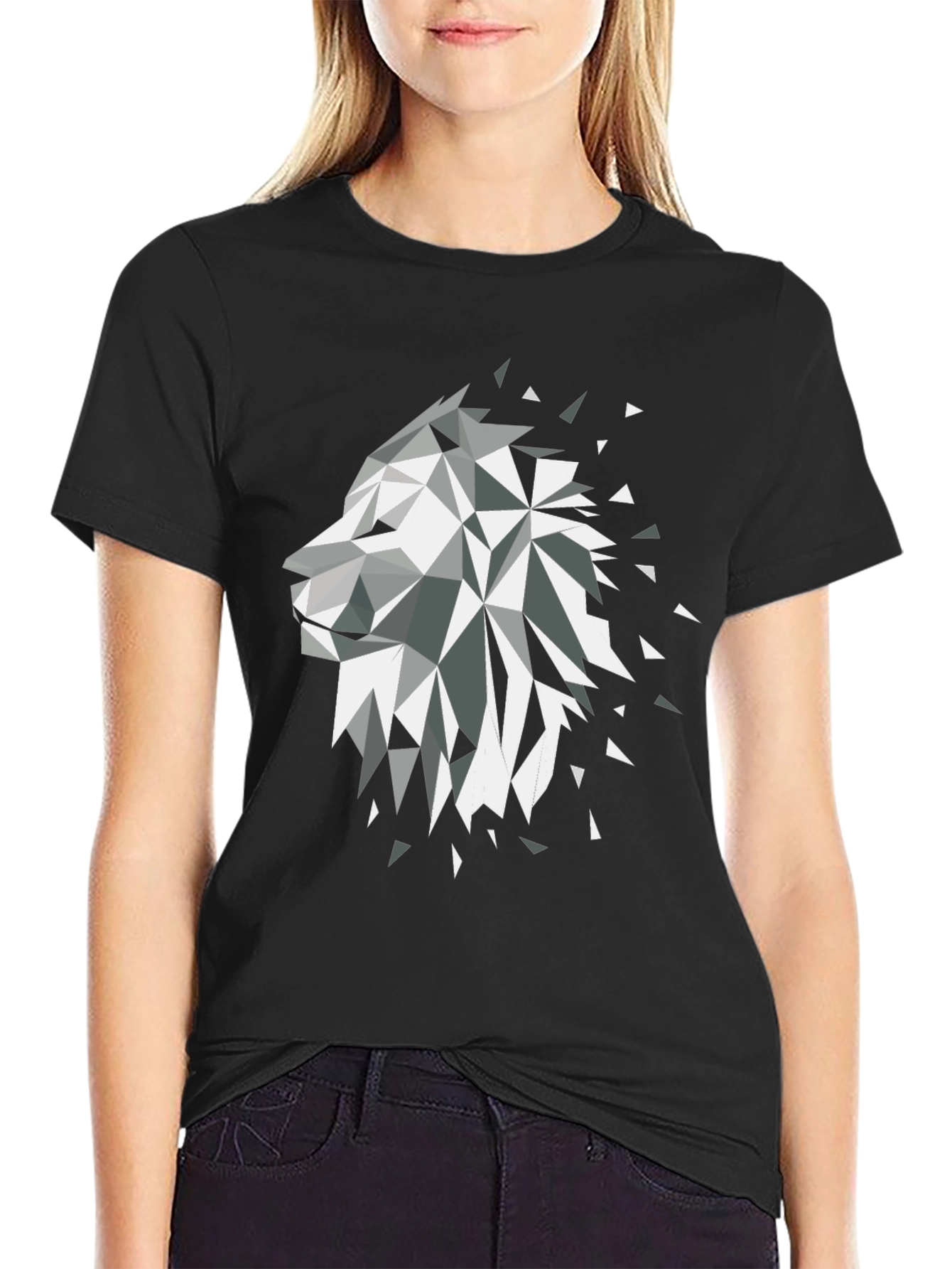 Geometric Lion Black Graphic Tee