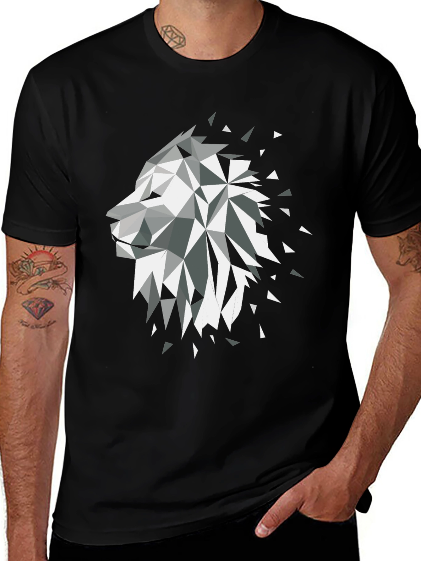 Geometric Lion Black Graphic Tee