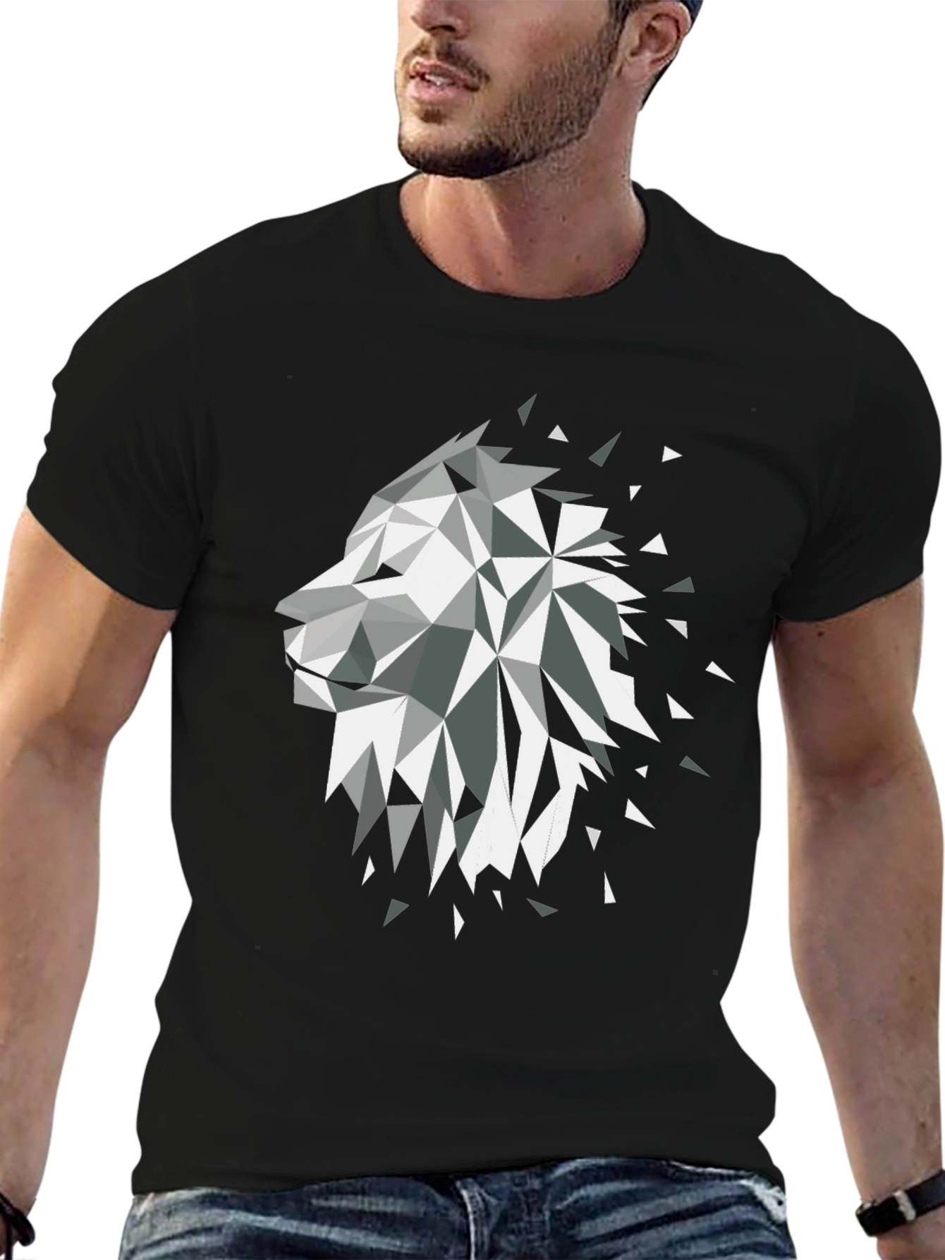 Geometric Lion Black Graphic Tee