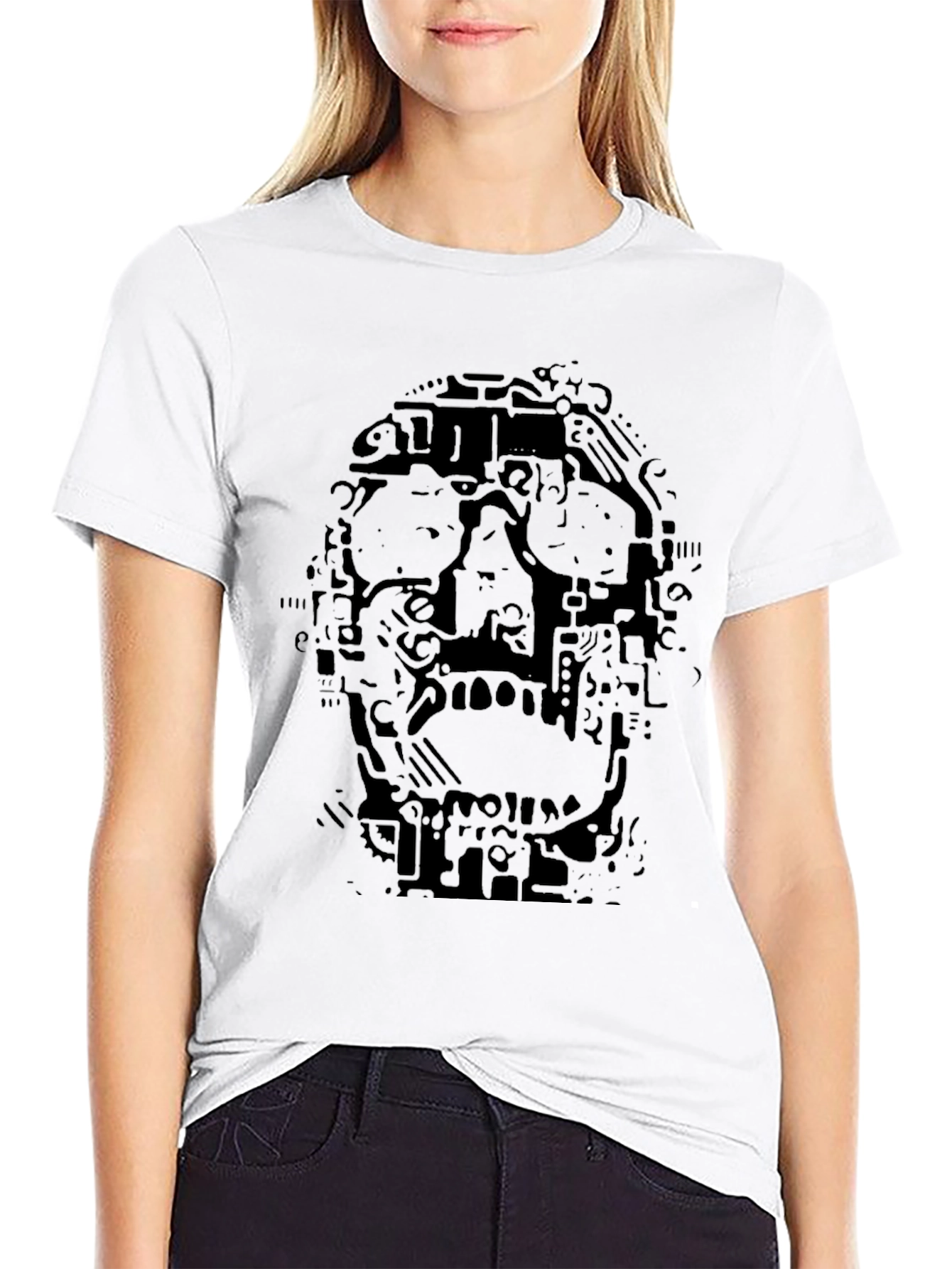 Abstract Skull Graphic T-Shirt - Mens Black Tee