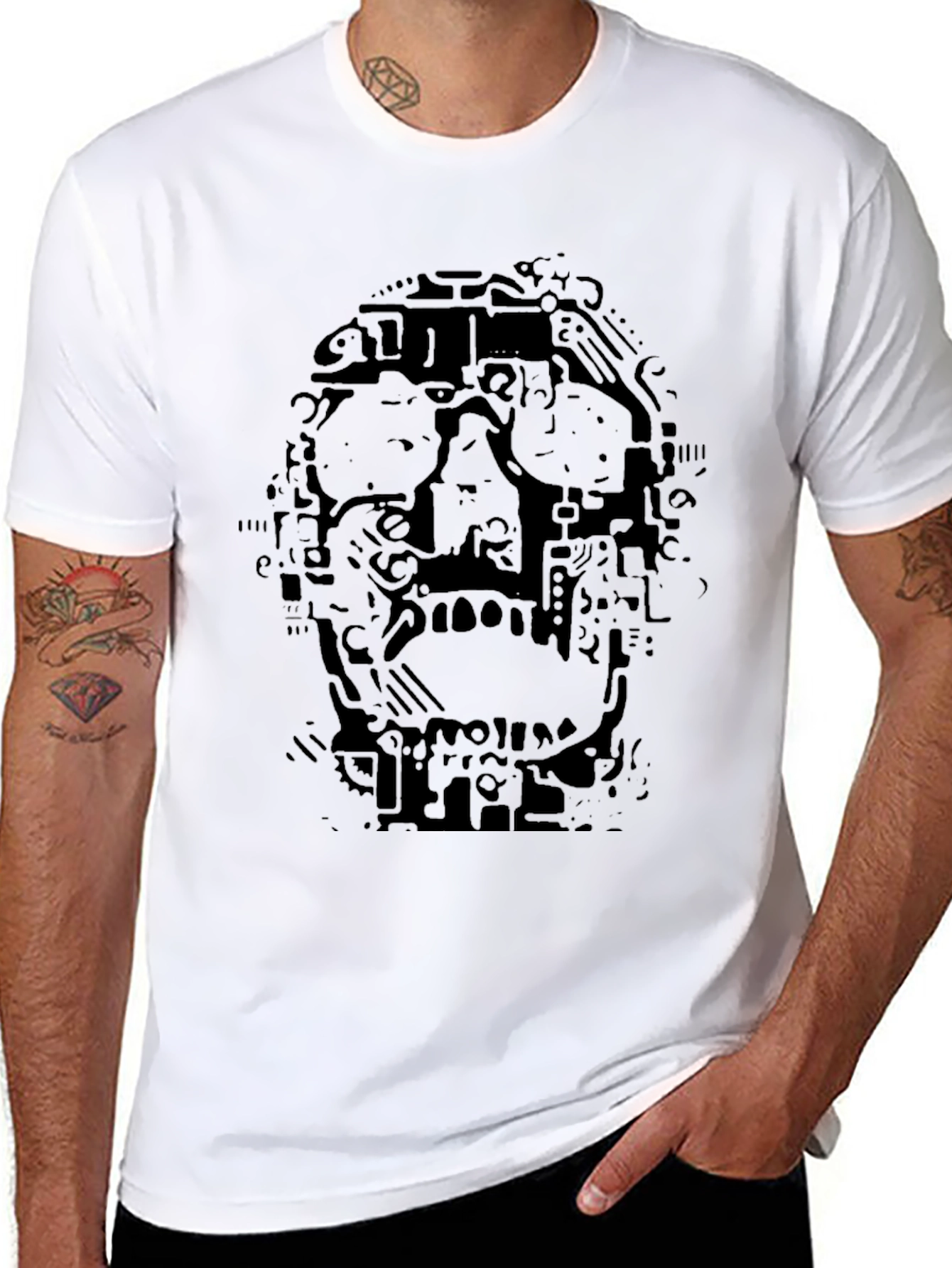Abstract Skull Graphic T-Shirt - Mens Black Tee