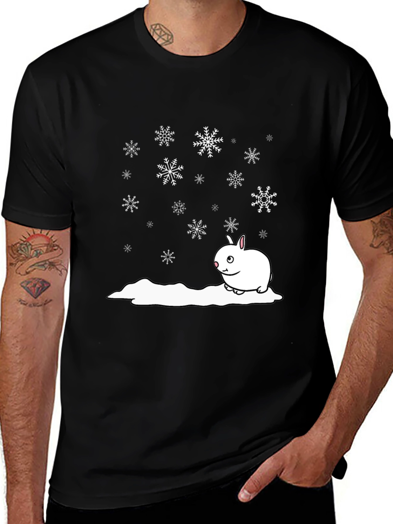 Winter Rabbit T-Shirt - Black Cotton Blend