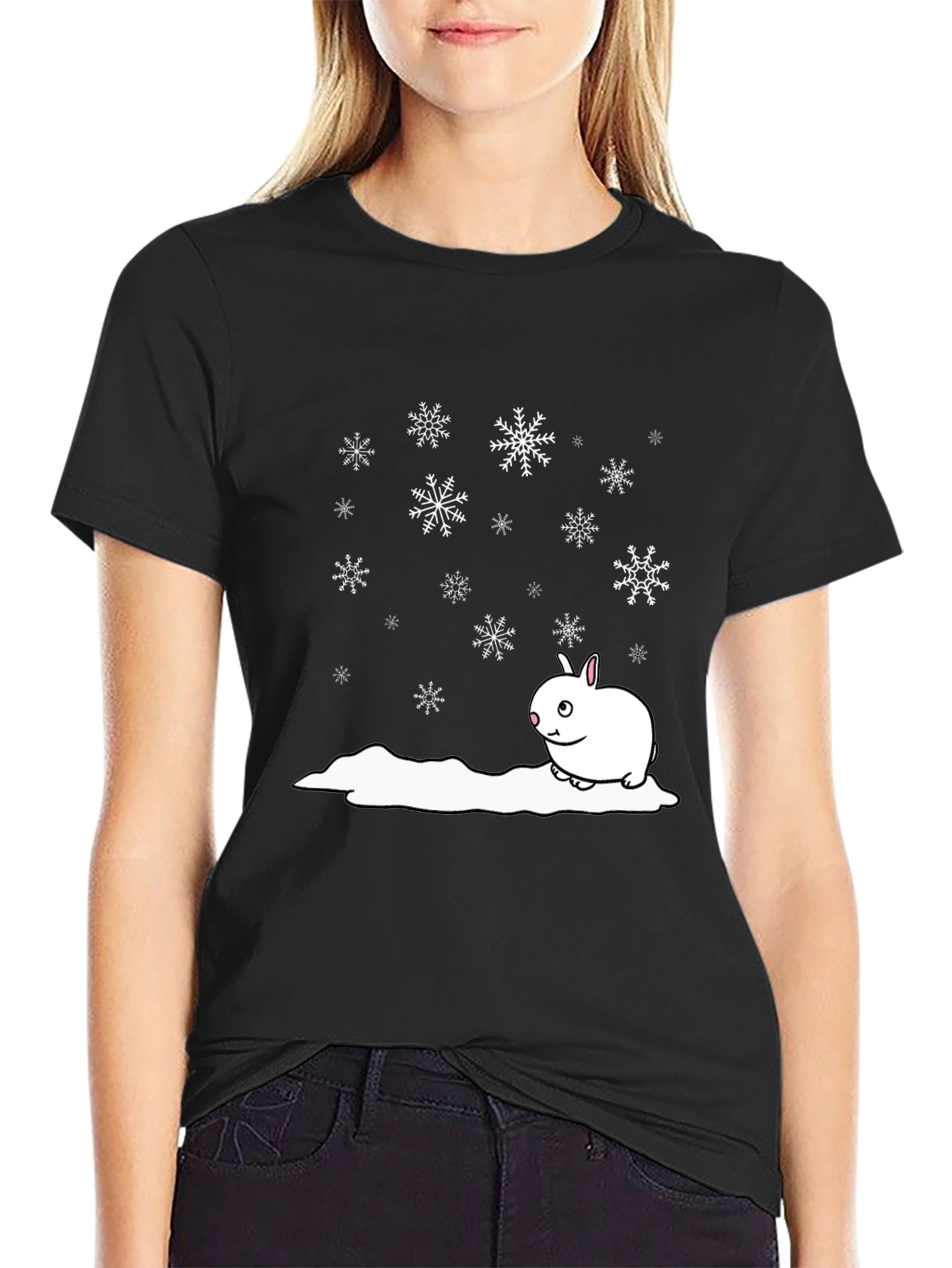 Winter Rabbit T-Shirt - Black Cotton Blend