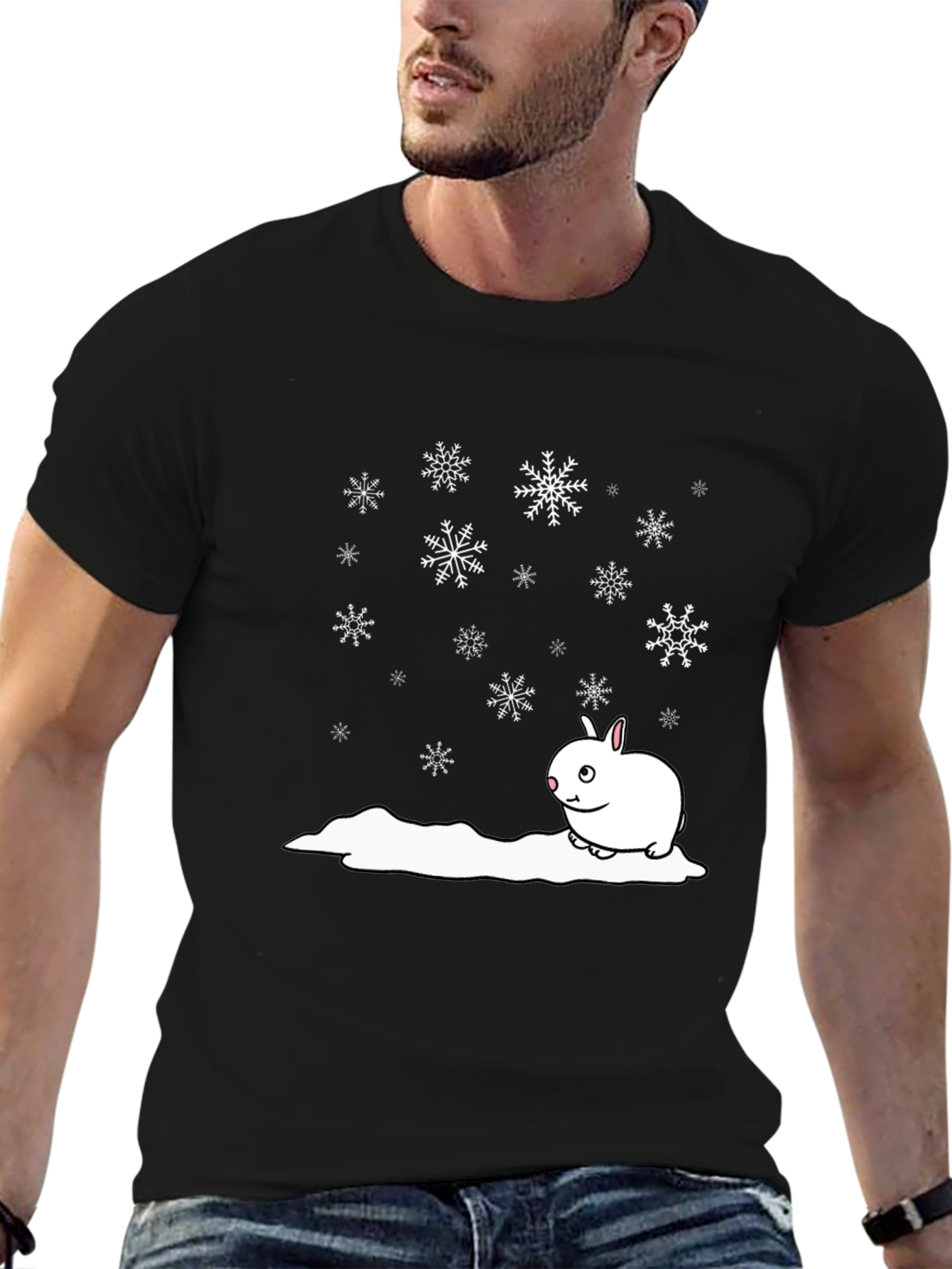 Winter Rabbit T-Shirt - Black Cotton Blend