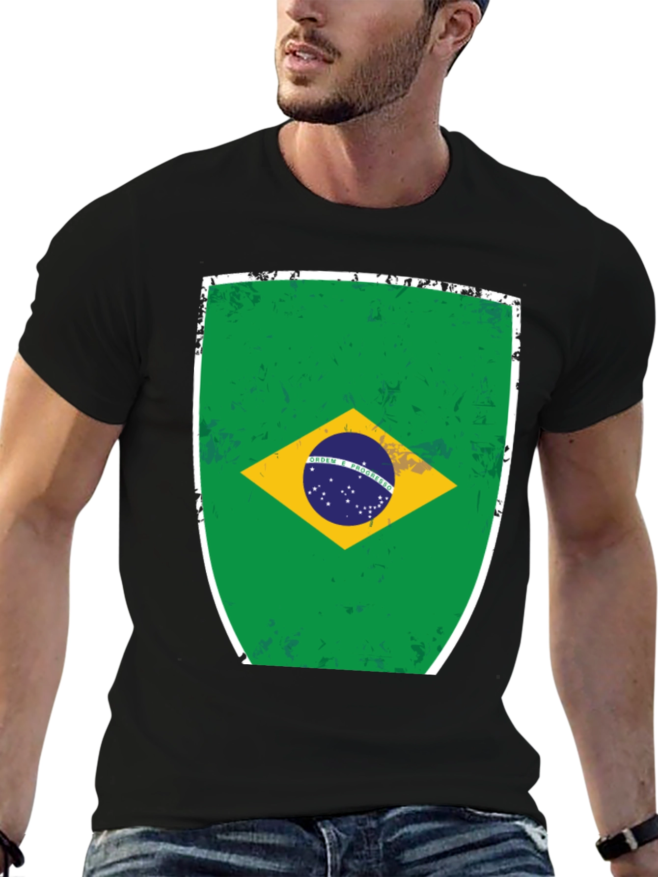 Brazil Flag Graphic Tee - Mens Black T-Shirt