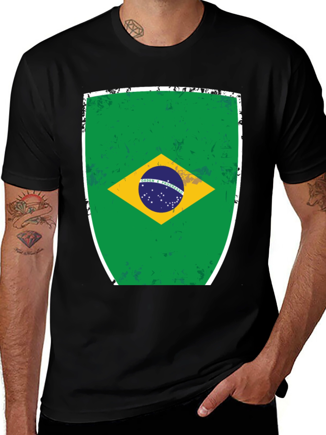 Brazil Flag Graphic Tee - Mens Black T-Shirt