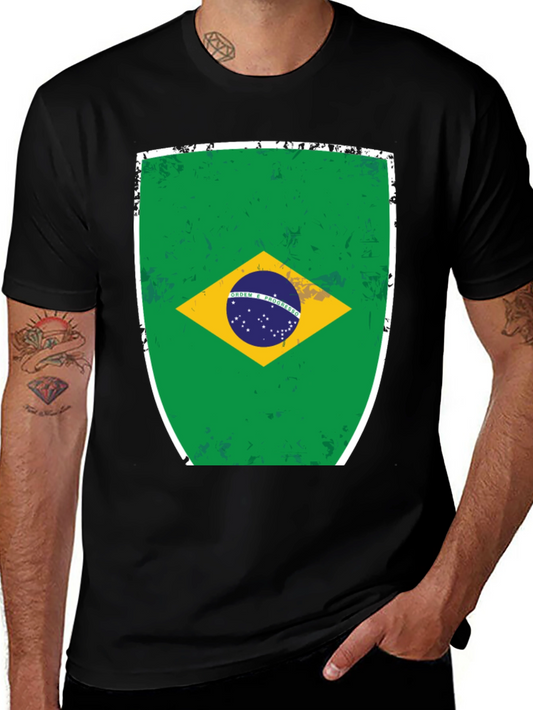 Brazil Flag Graphic Tee - Mens Black T-Shirt