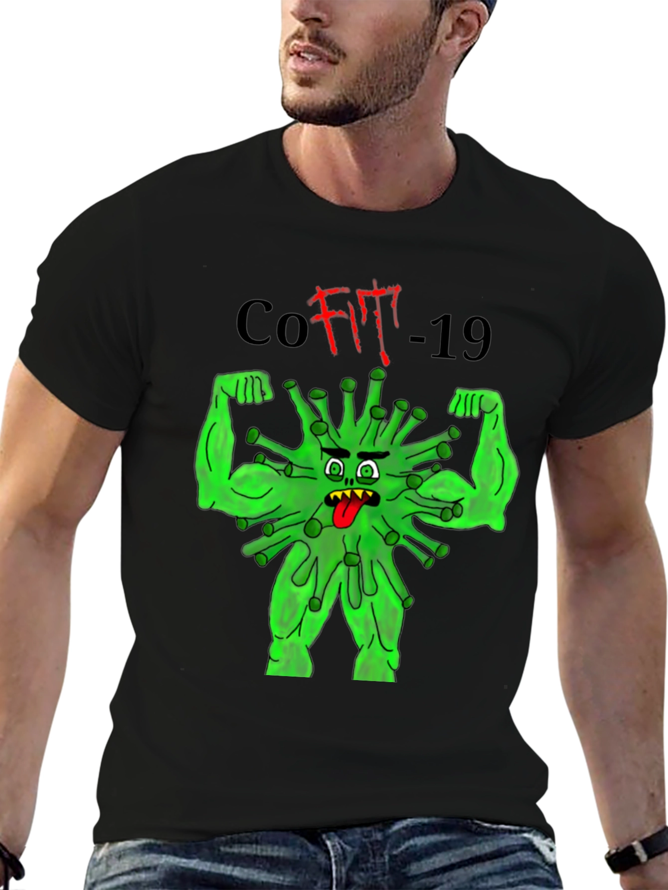CoFit-19 T-Shirt Black Graphic Tee Novelty Funny
