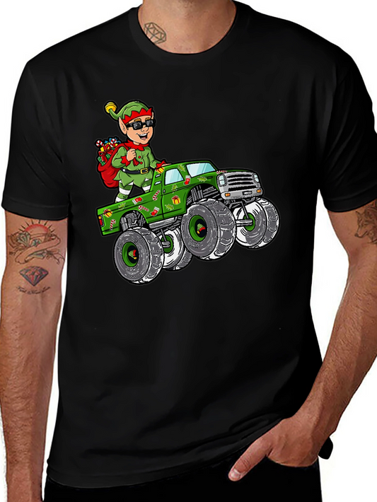 Elf Monster Truck Christmas Graphic Tee