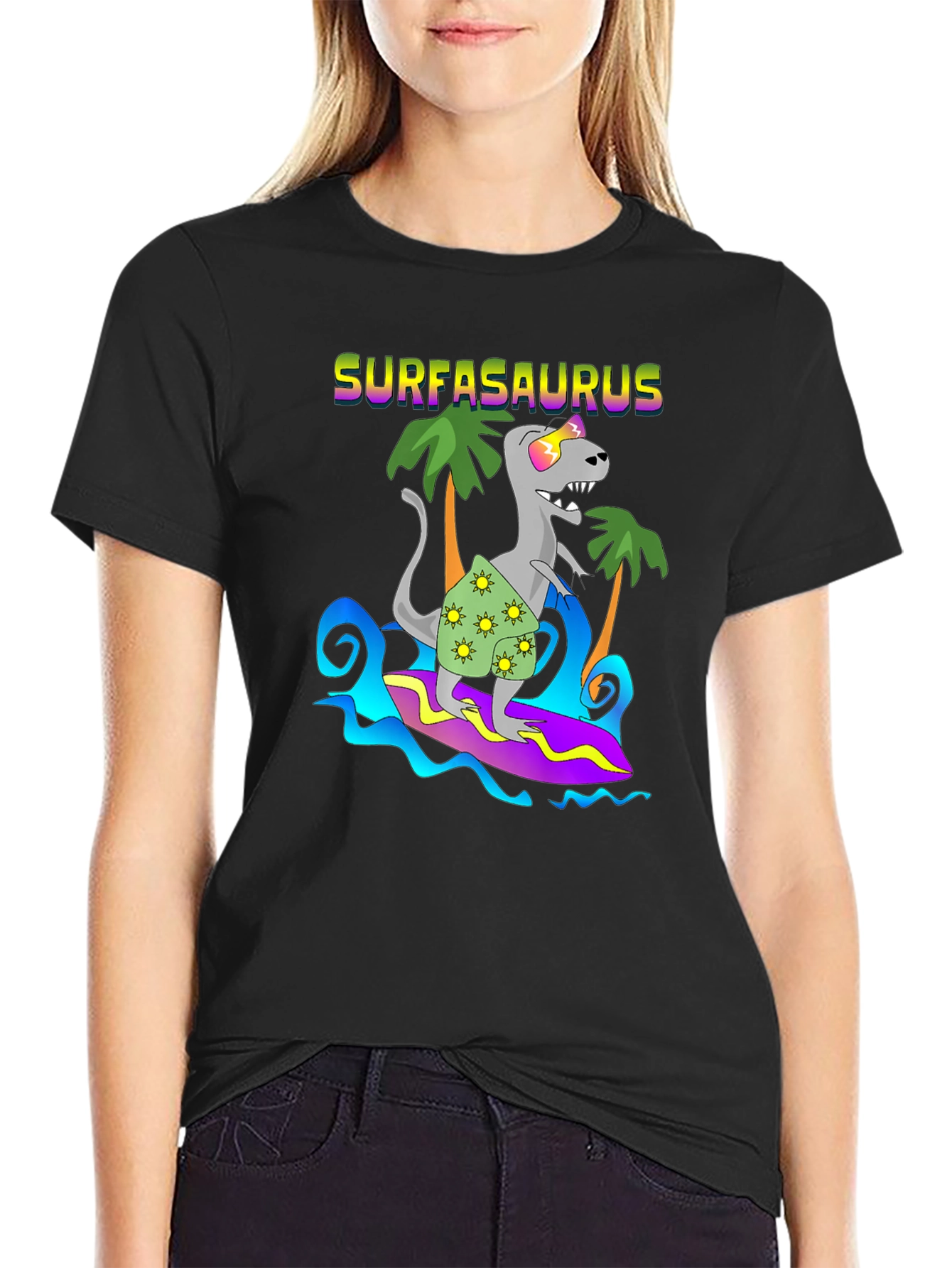Surfasaurus T-Shirt - Dinosaur Surfing Tee