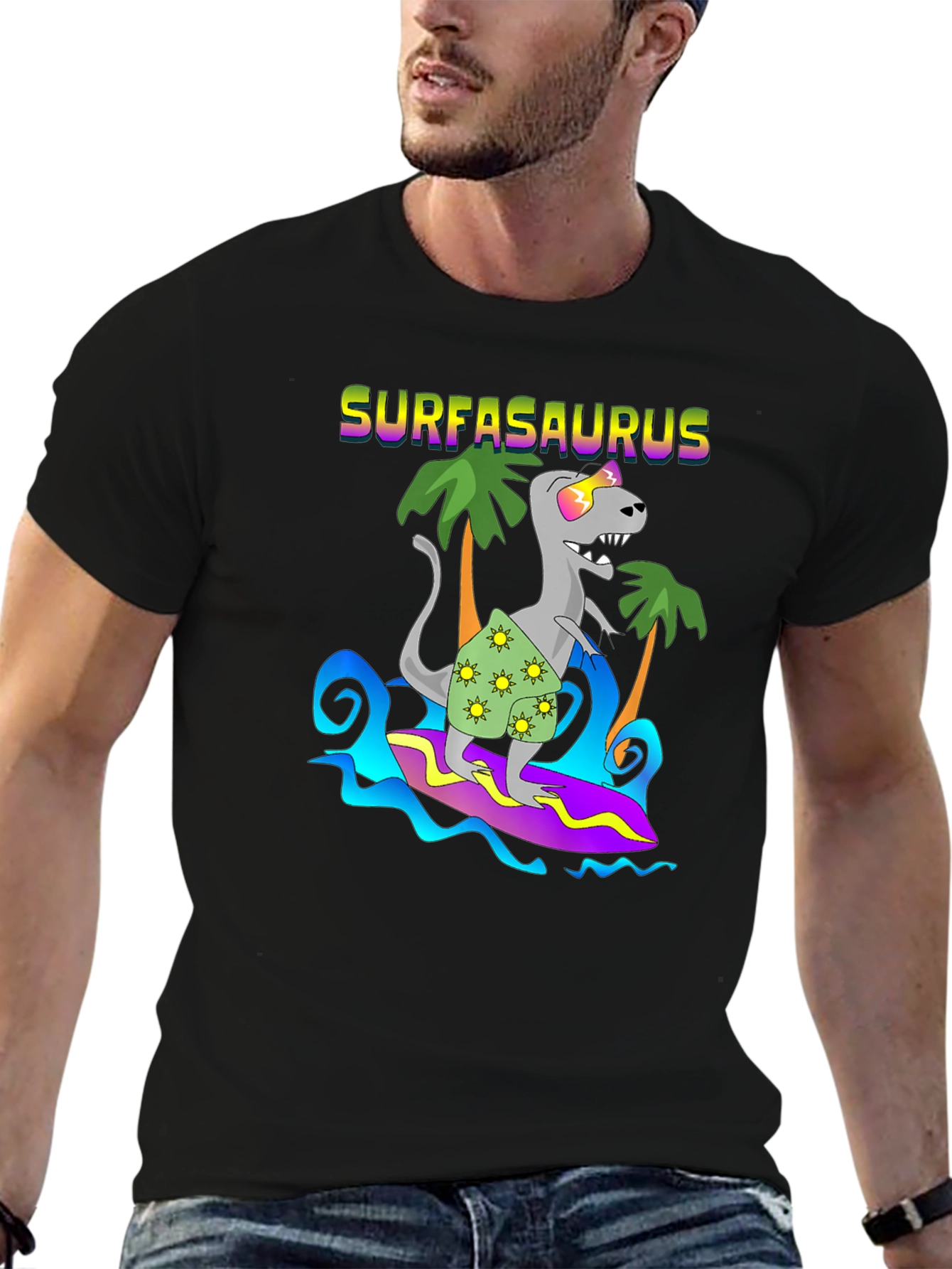 Surfasaurus T-Shirt - Dinosaur Surfing Tee