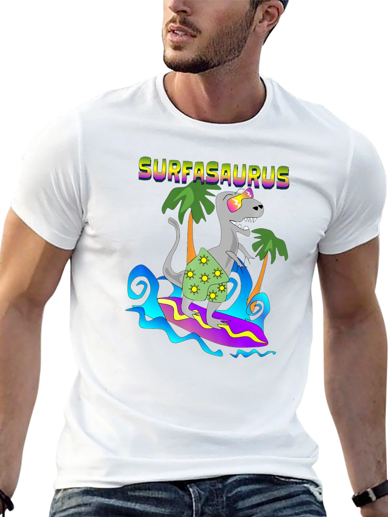 Surfasaurus T-Shirt - Dinosaur Surfing Tee