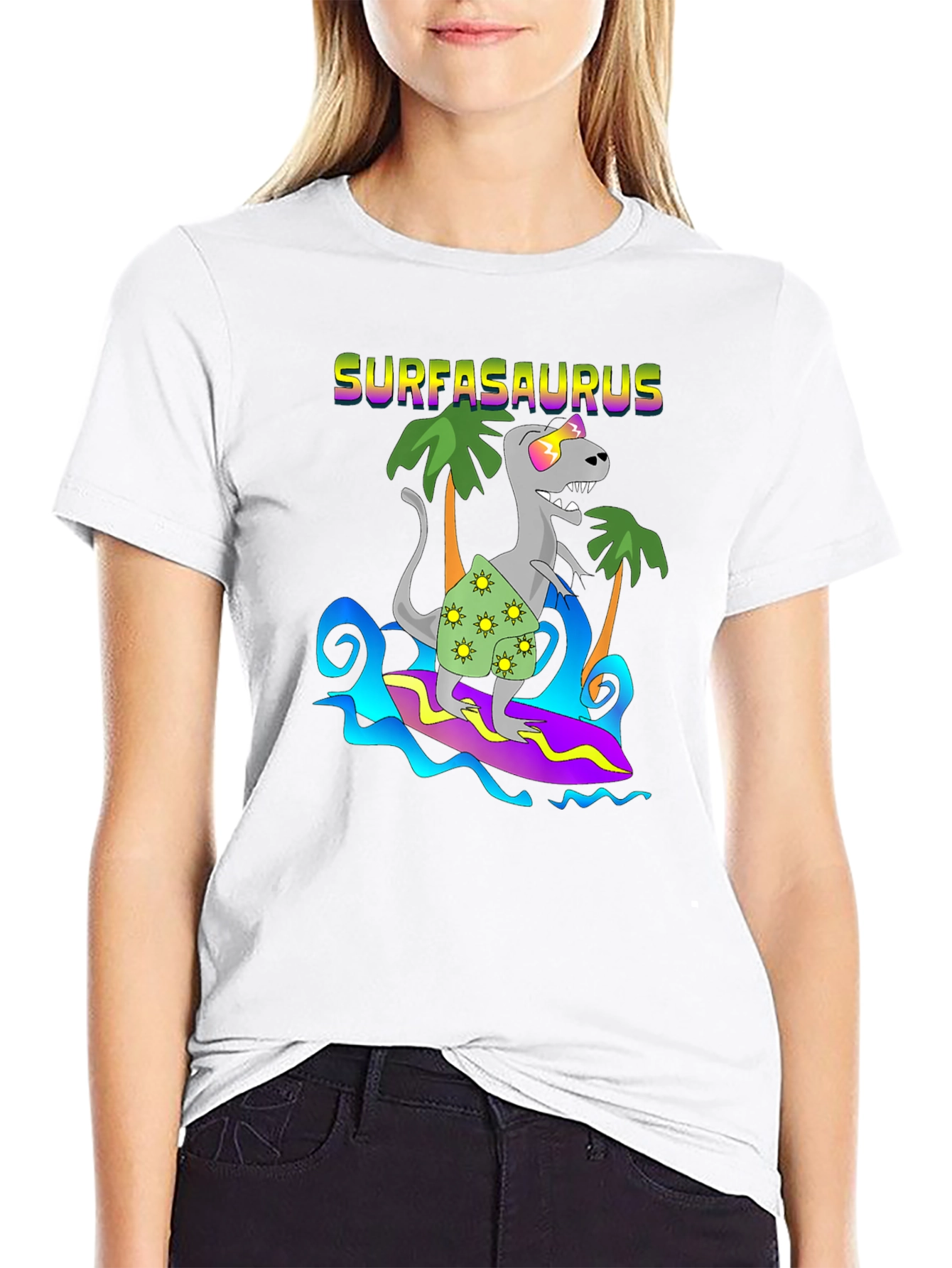 Surfasaurus T-Shirt - Dinosaur Surfing Tee