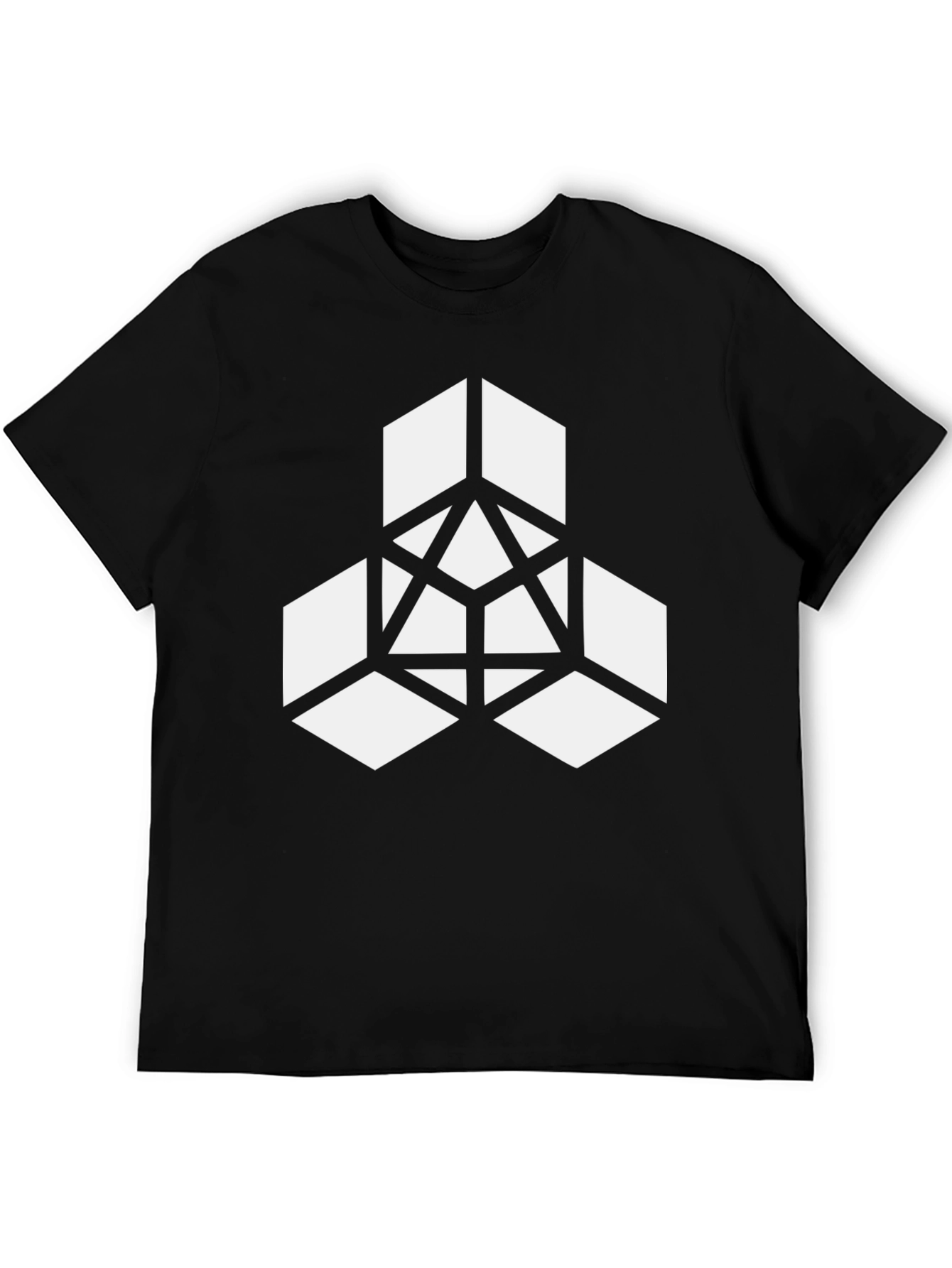 Geometric Cube Design Black T-Shirt