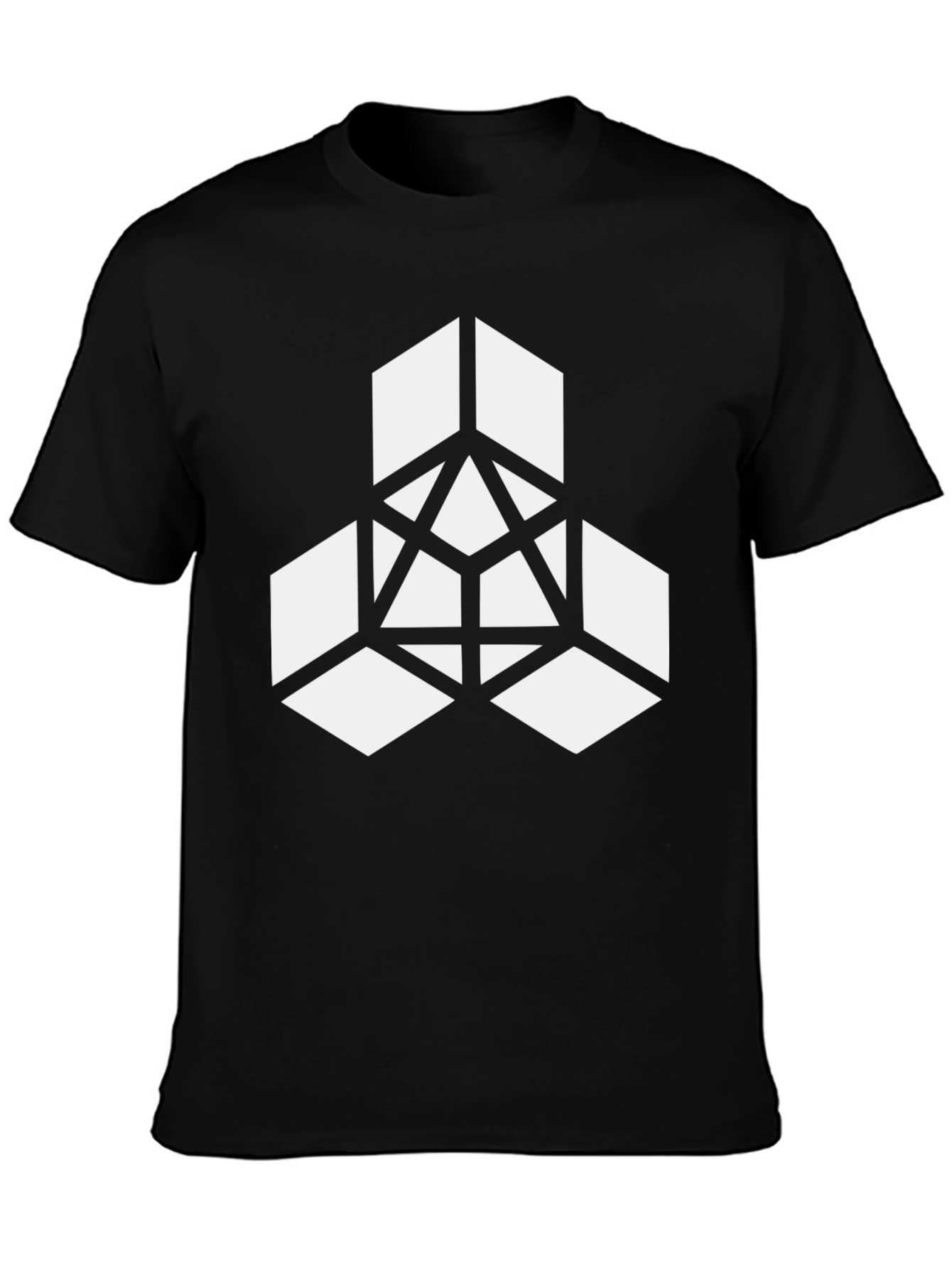 Geometric Cube Design Black T-Shirt