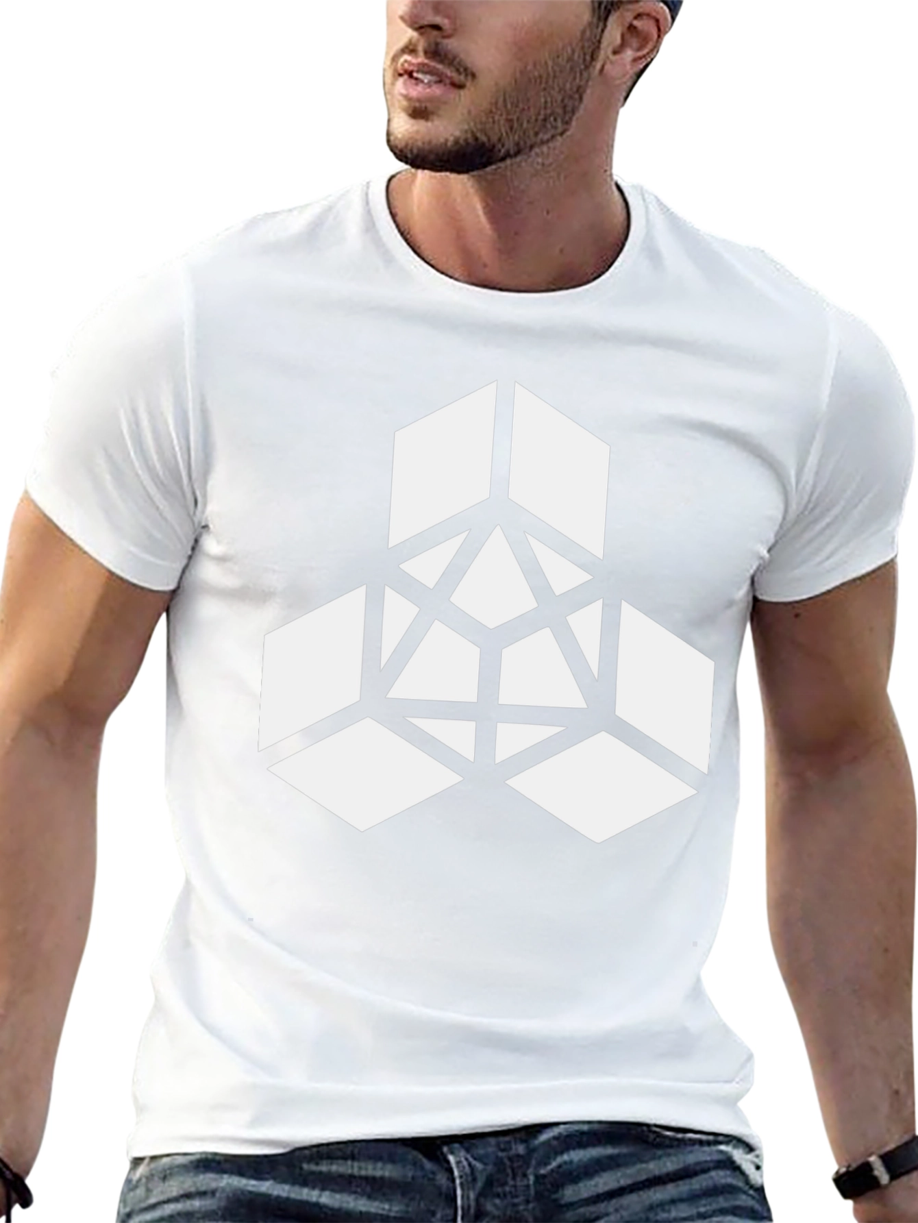 Geometric Cube Design Black T-Shirt