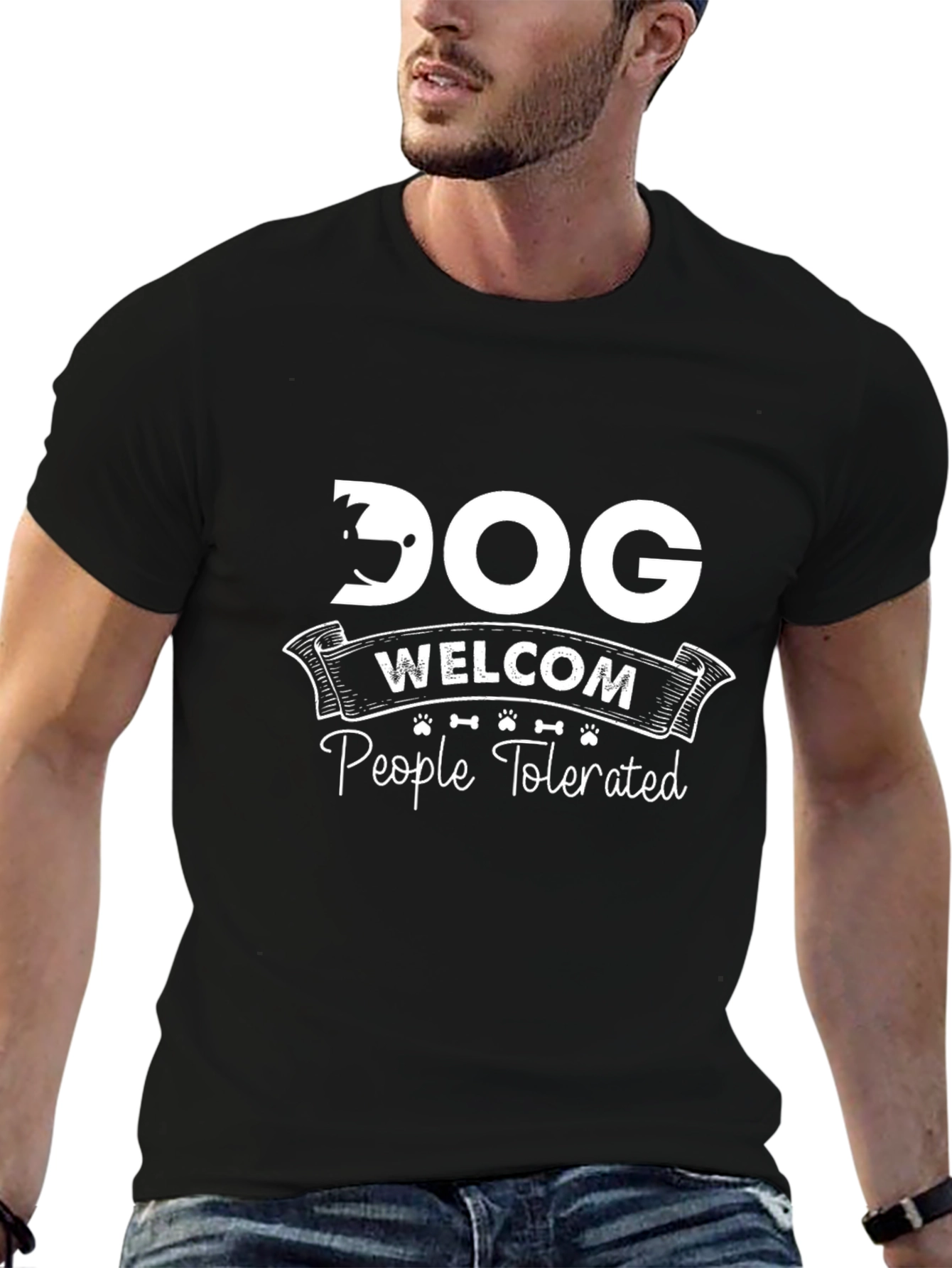 Dog Welcome People Tolerated Black T-Shirt