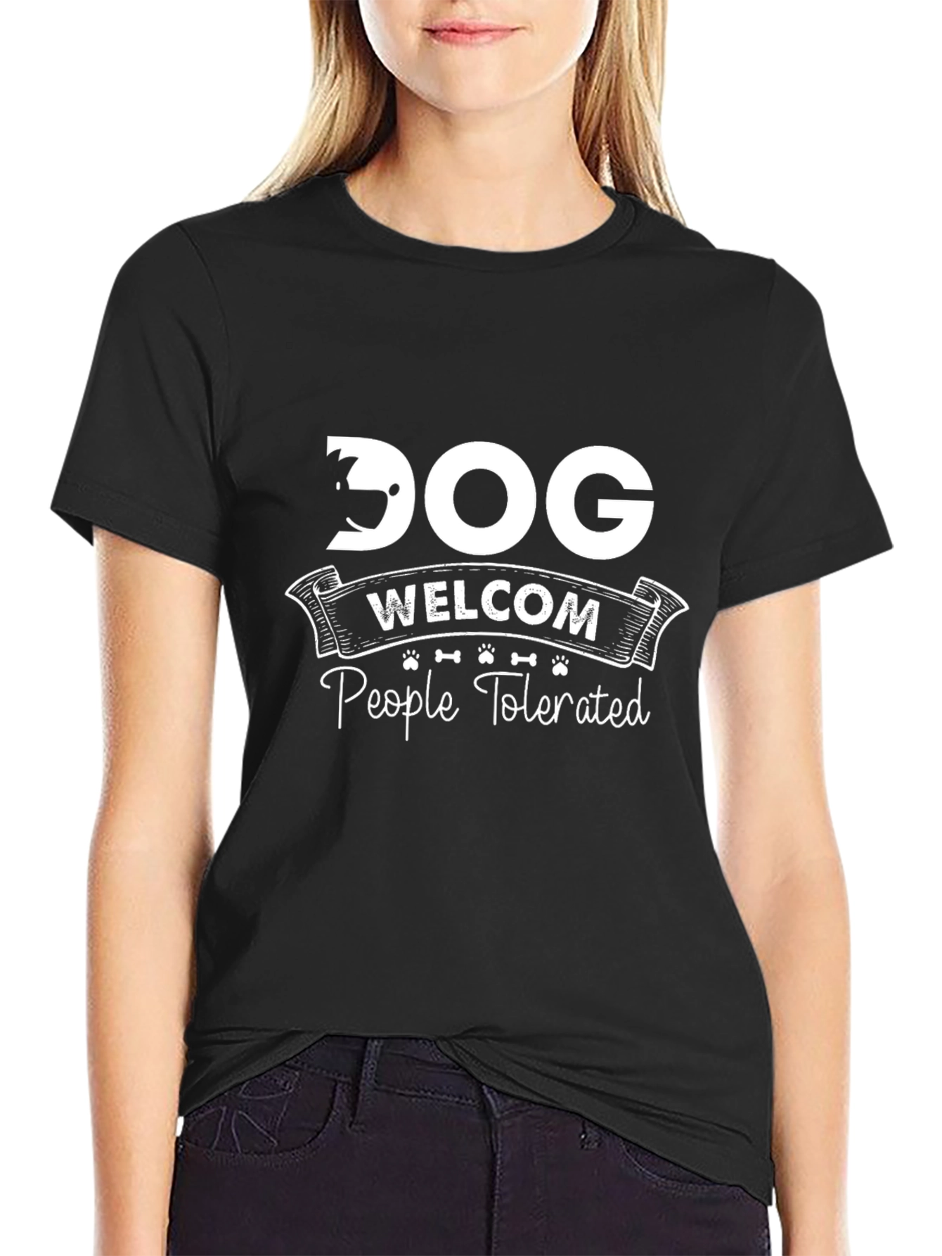 Dog Welcome People Tolerated Black T-Shirt