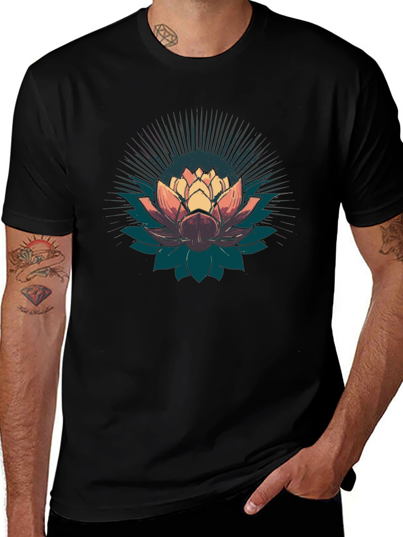 Lotus Flower Graphic T-Shirt - Black